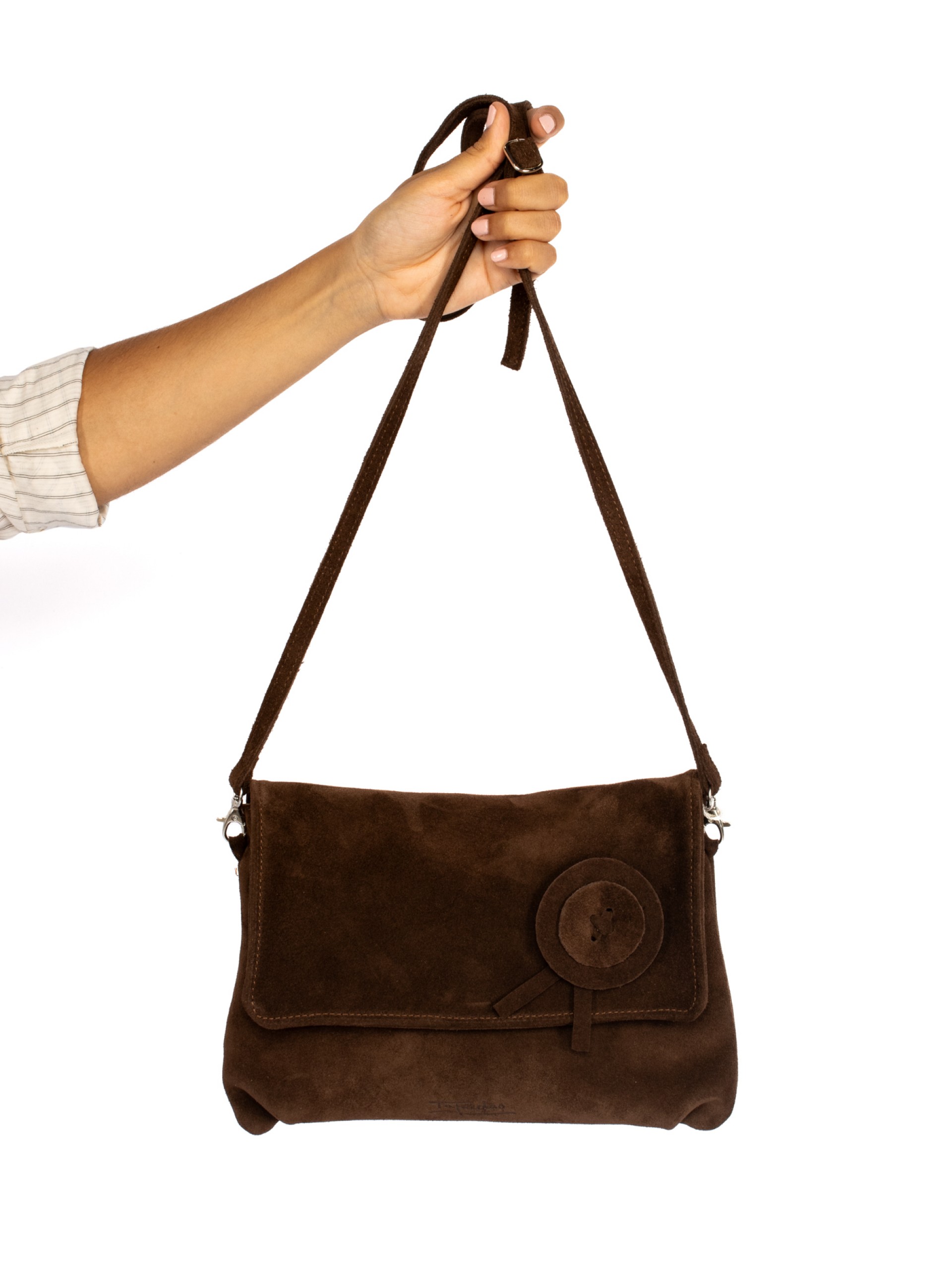 MALA TIRACOLO EM CAMURÇA COM FLOR