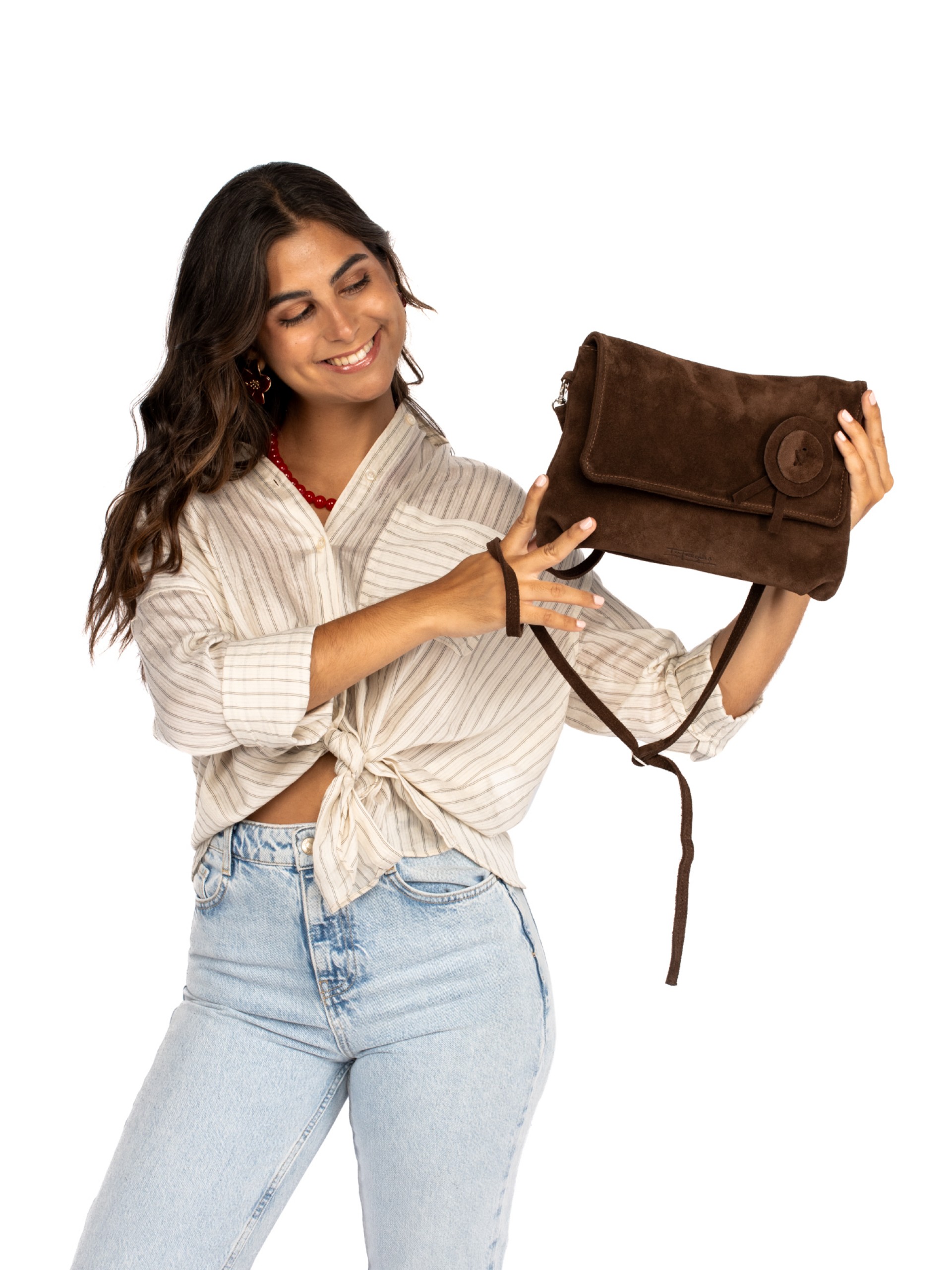 MALA TIRACOLO EM CAMURÇA COM FLOR