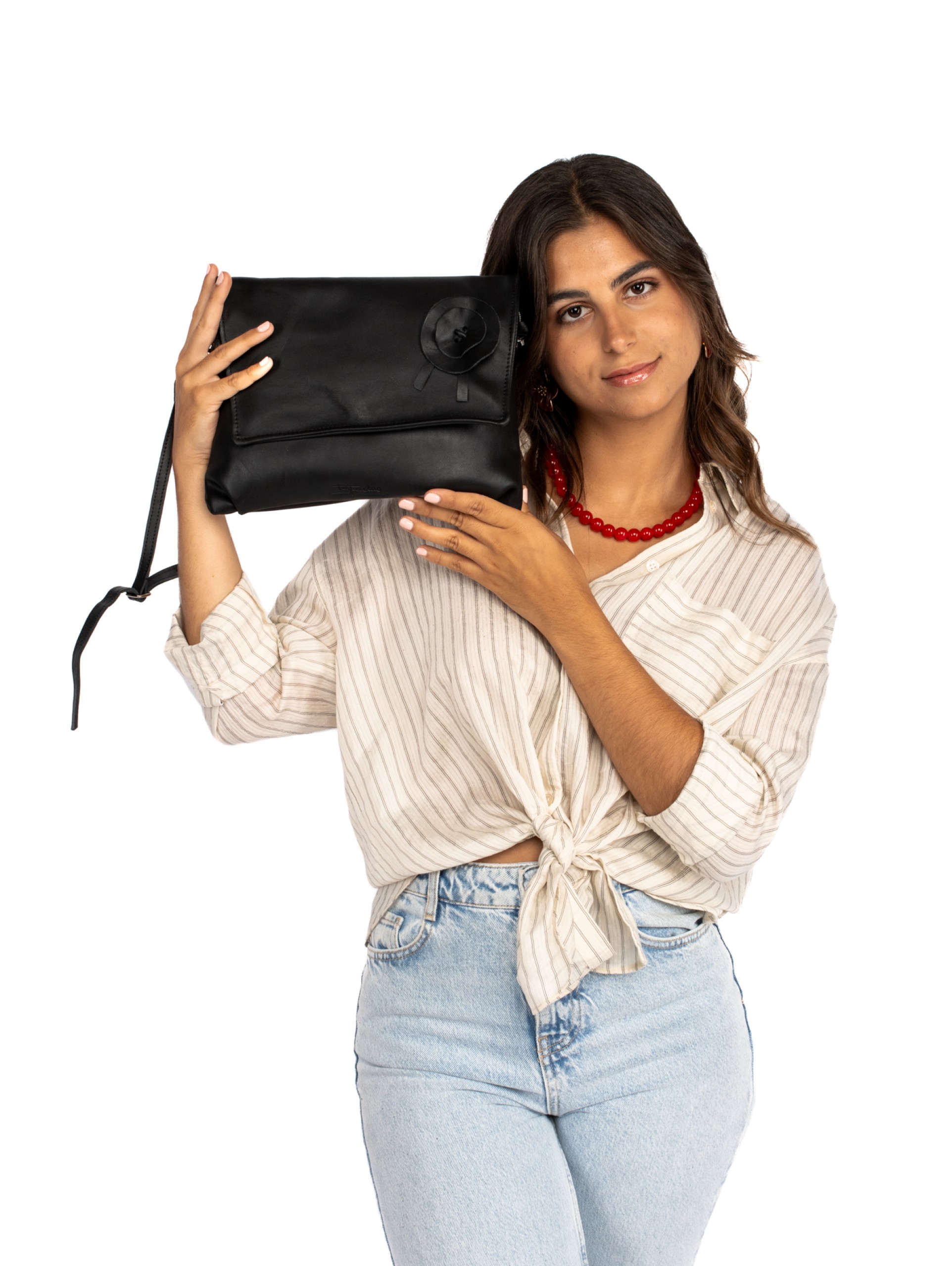 MALA TIRACOLO EM PELE COM FLOR