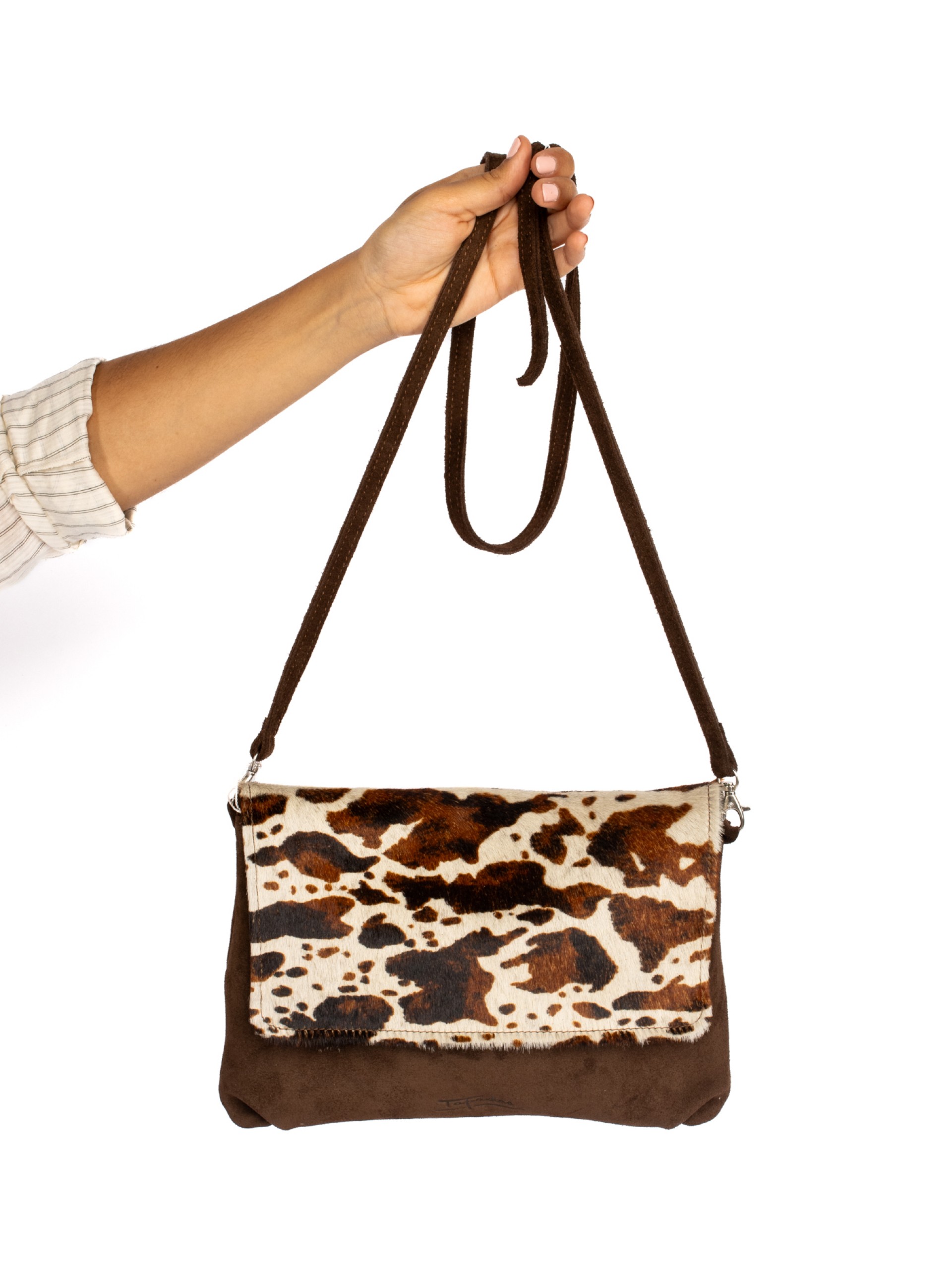 MALA TIRACOLO EM CAMURÇA E PÊLO