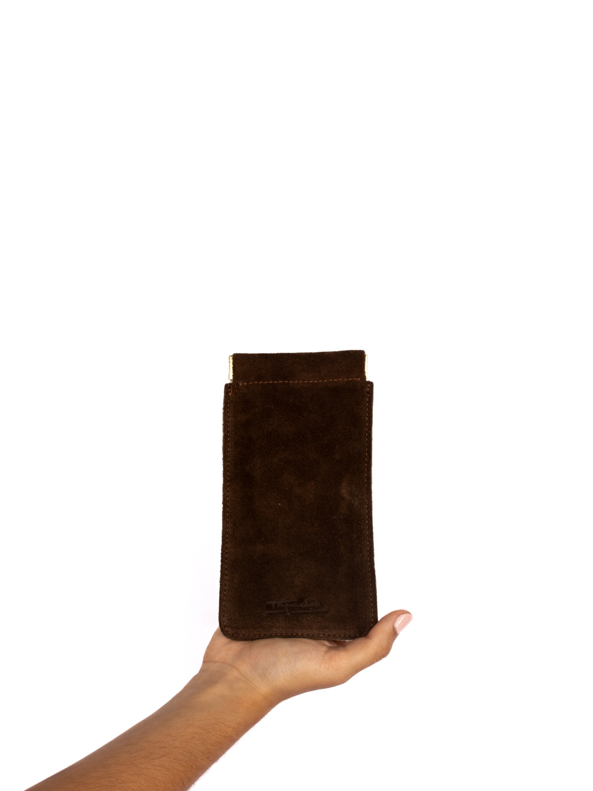 Bolsa de óculos em camurça e pêlo