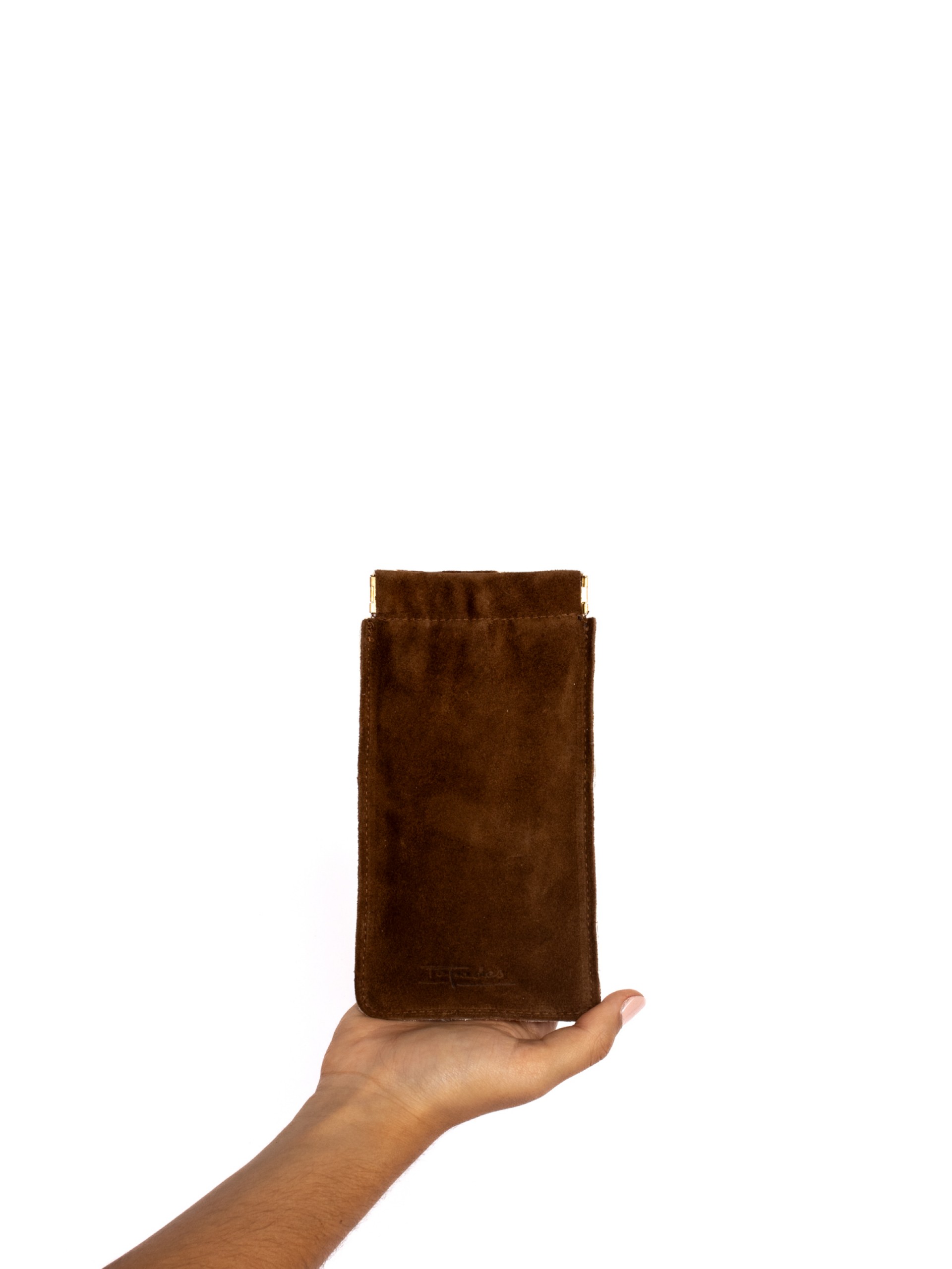 Bolsa de óculos em camurça e pêlo