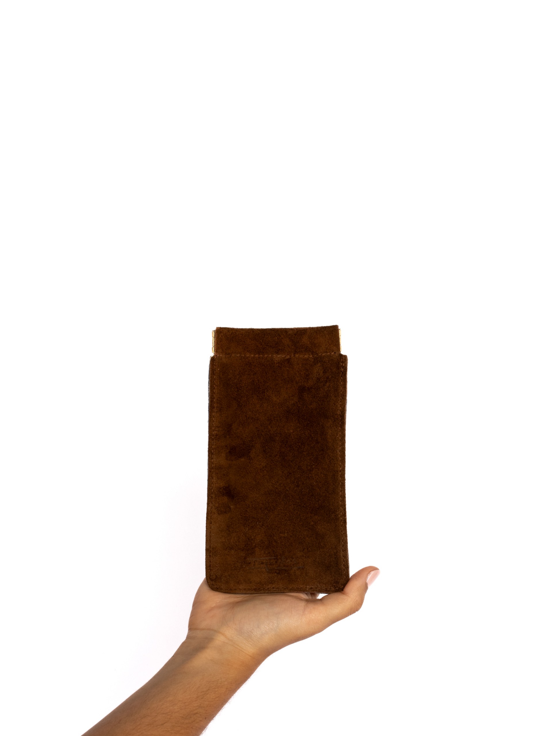 Bolsa de óculos em camurça e animal print