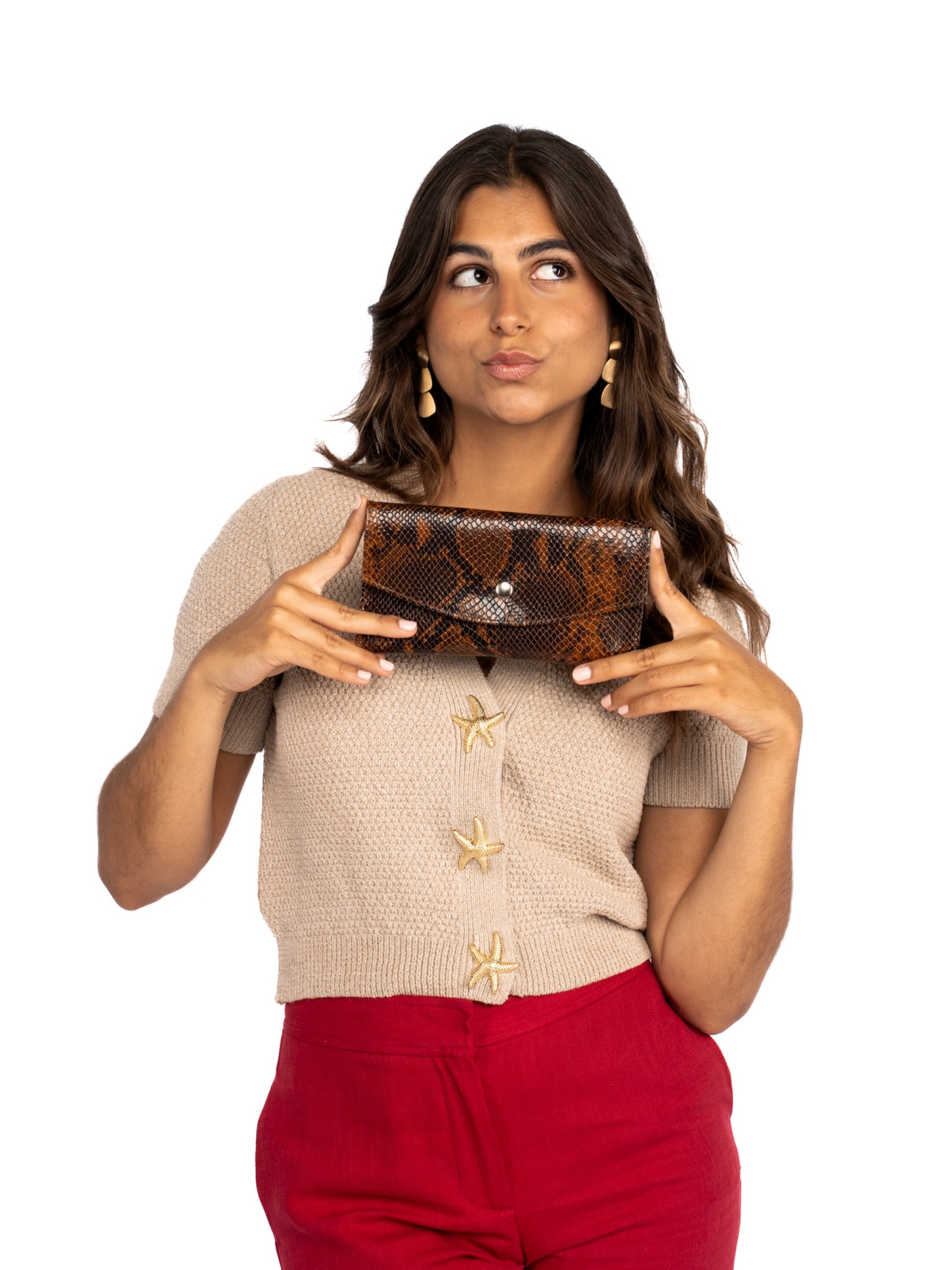 Carteira grande em pele e animal print