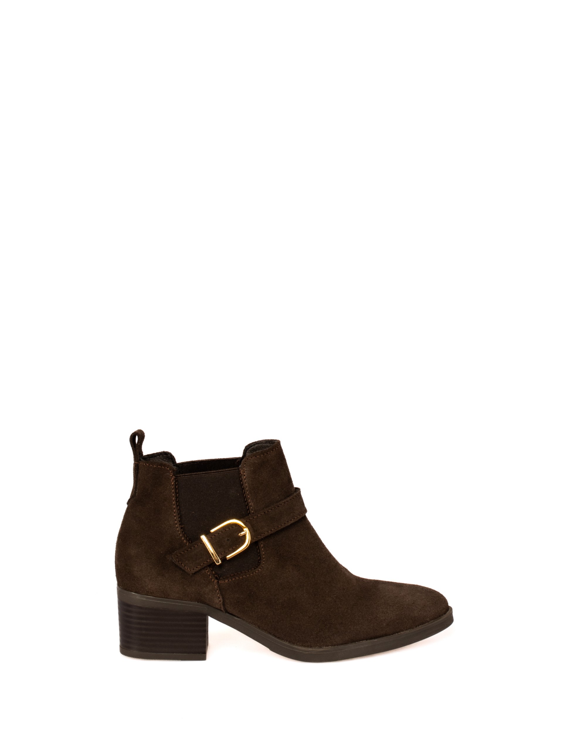 Suede ankle boots with elastic and buckle