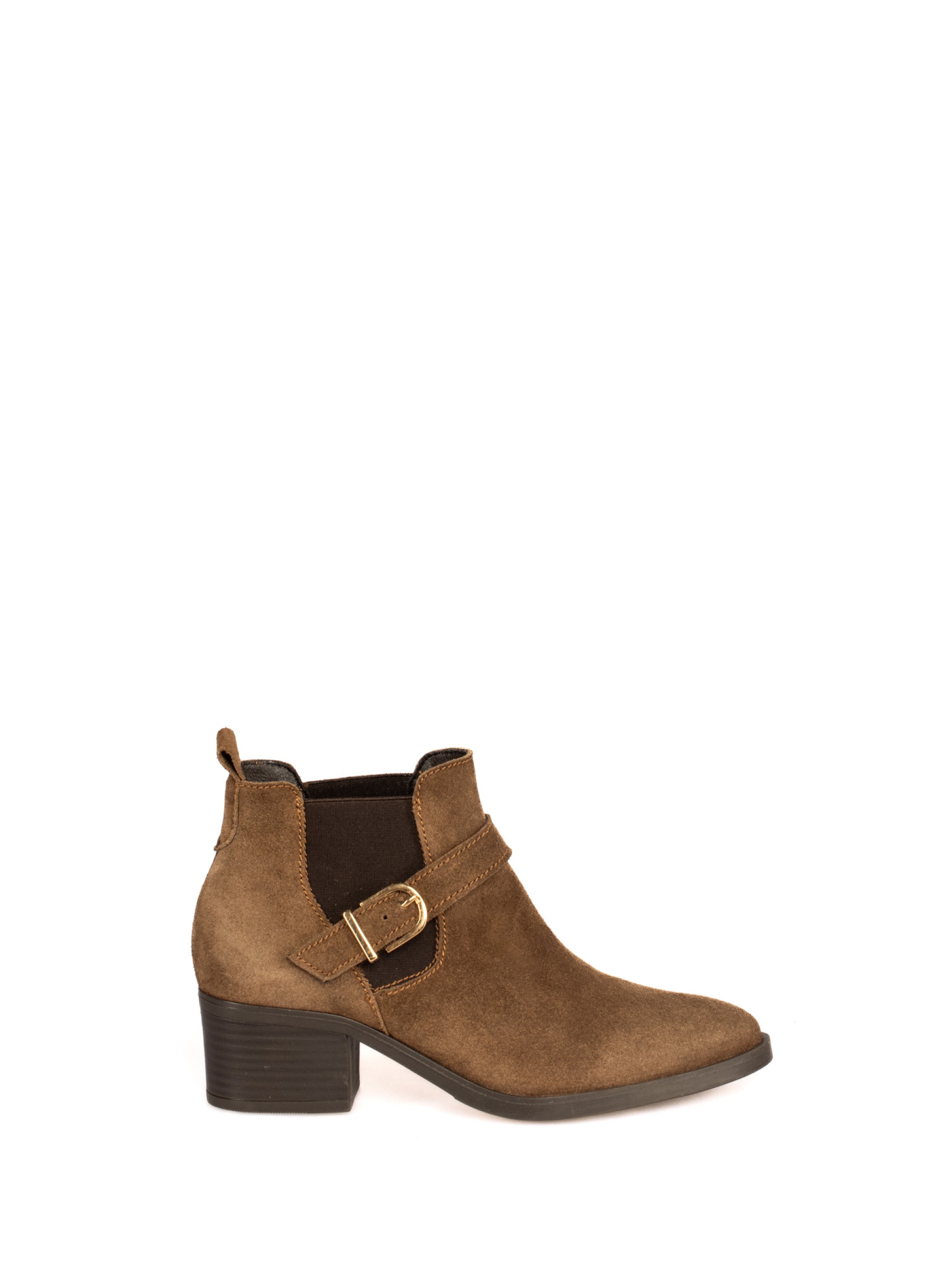 Suede ankle boots with elastic and buckle