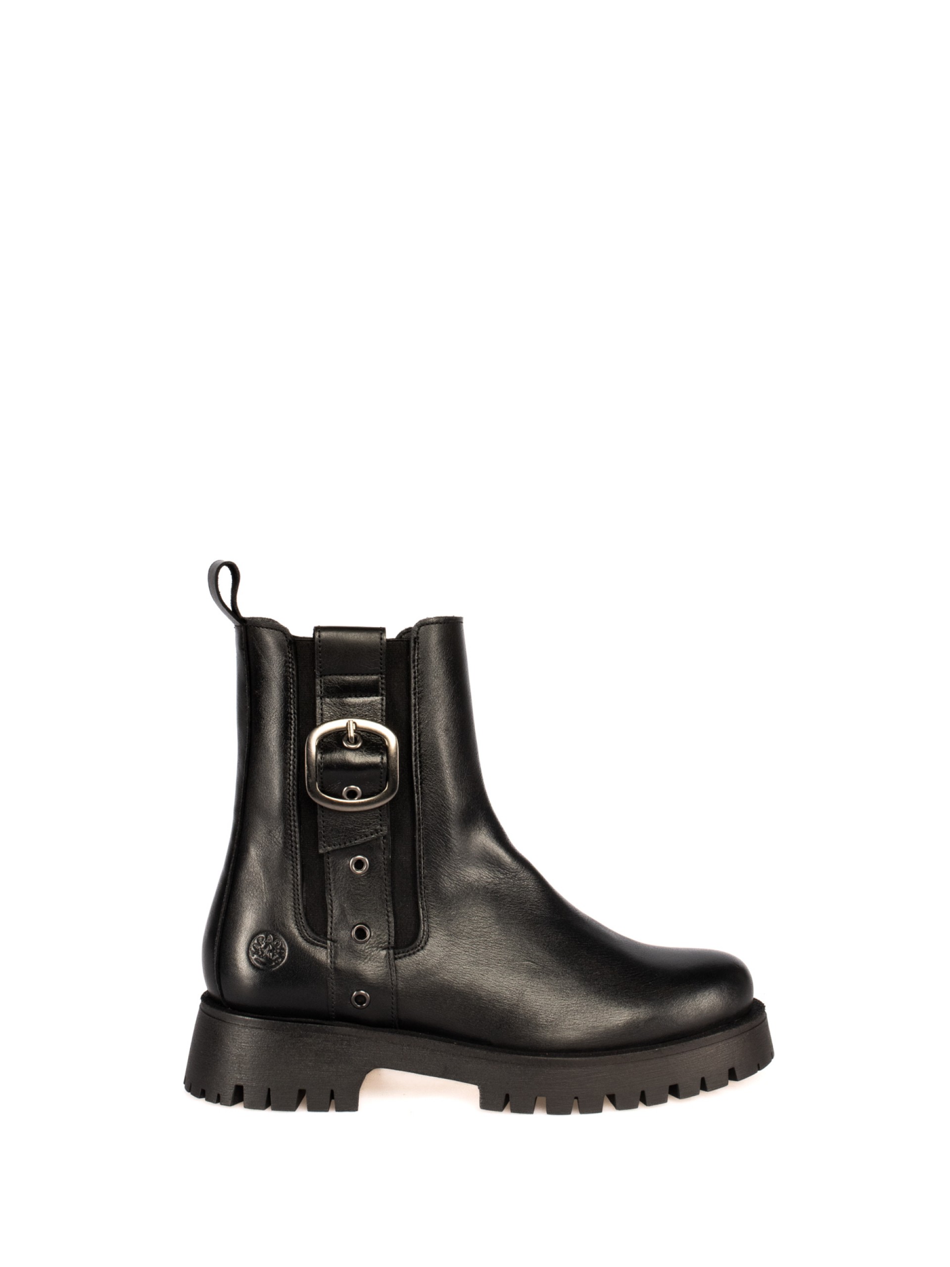 Thick-Soled Leather Boot with Buckle