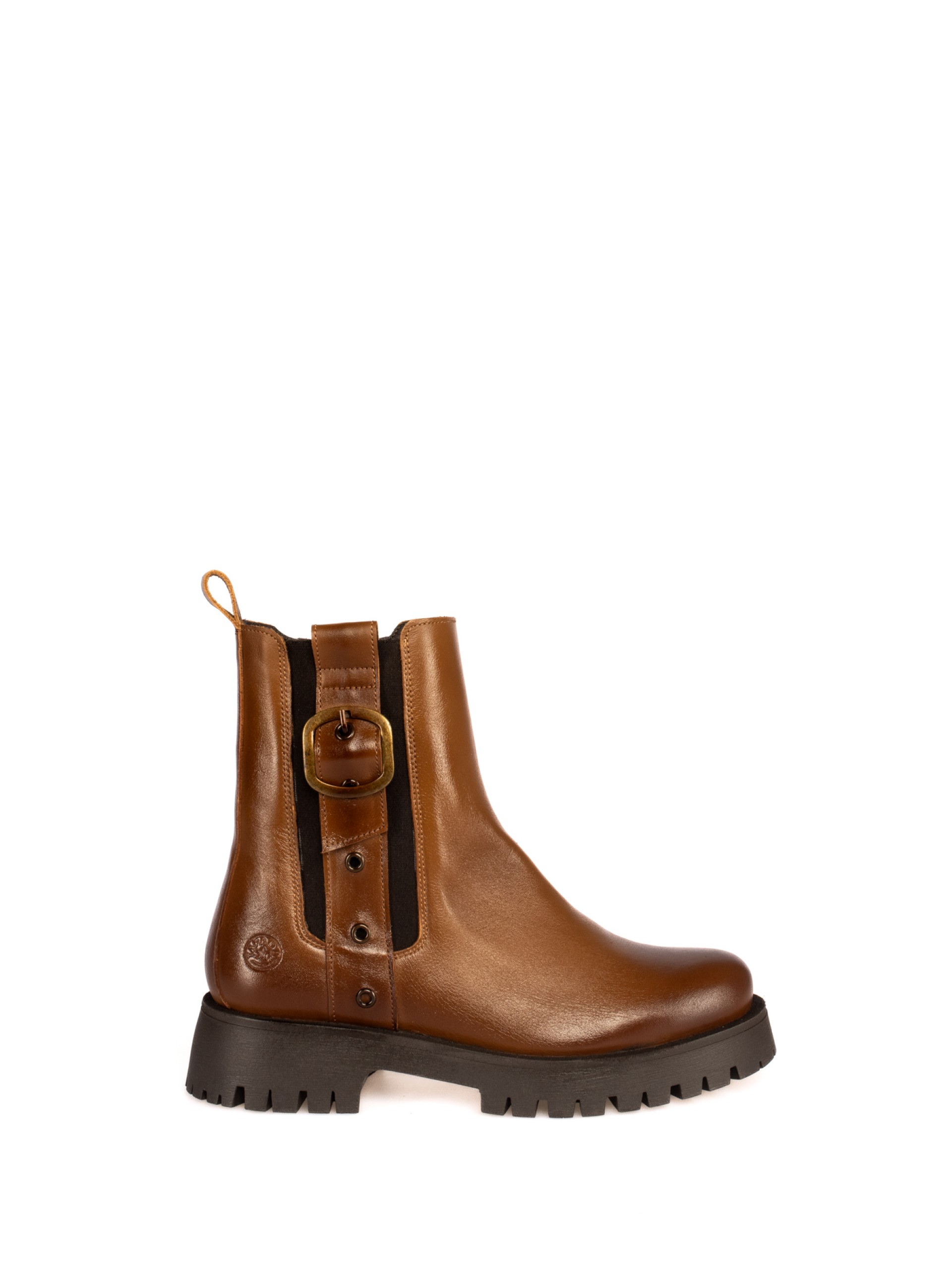 Thick-Soled Leather Boot with Buckle