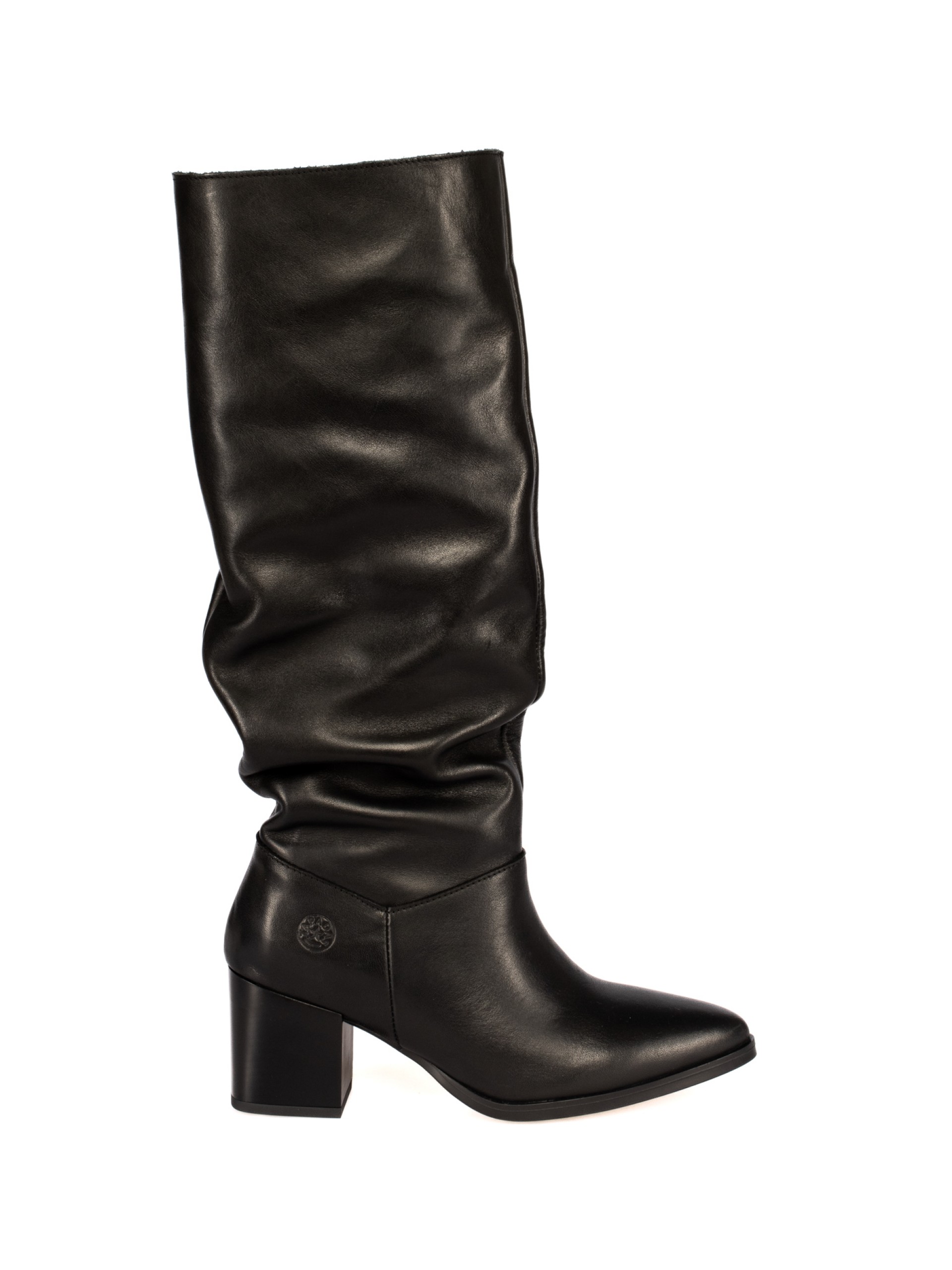 Bota de Salto Cano Enrugado em Pele