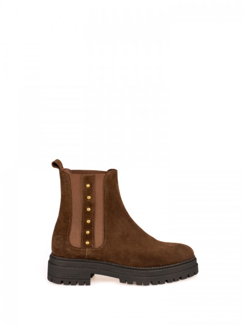 Suede Ankle Boot with Elastic and Studs