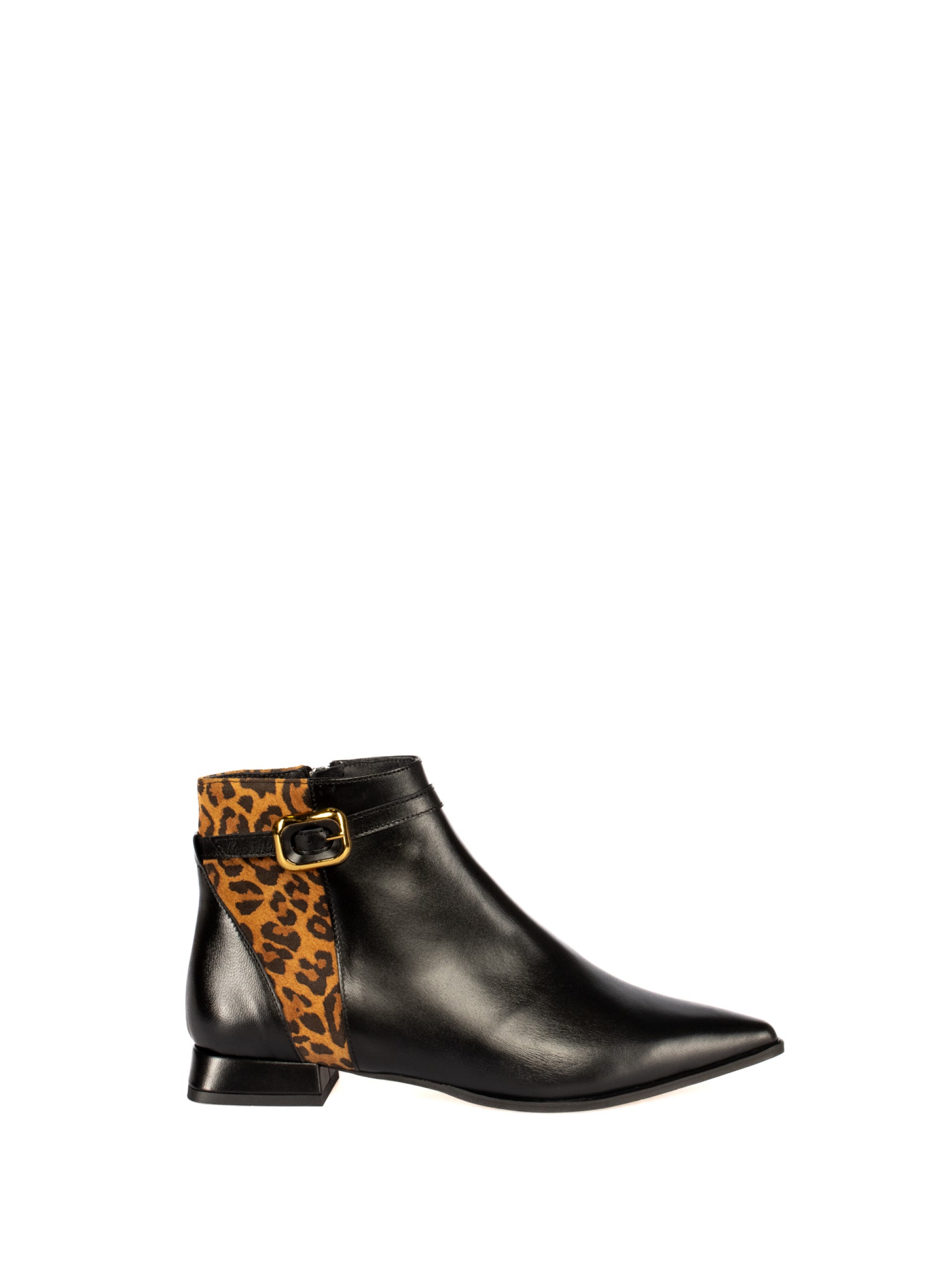 Short Ankle Boot in Leather and Suede Animal Print