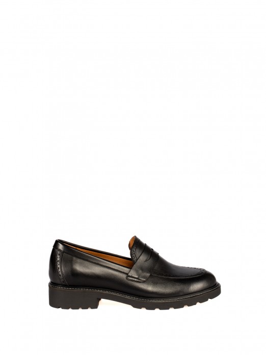High-Soled Leather Moccasin.