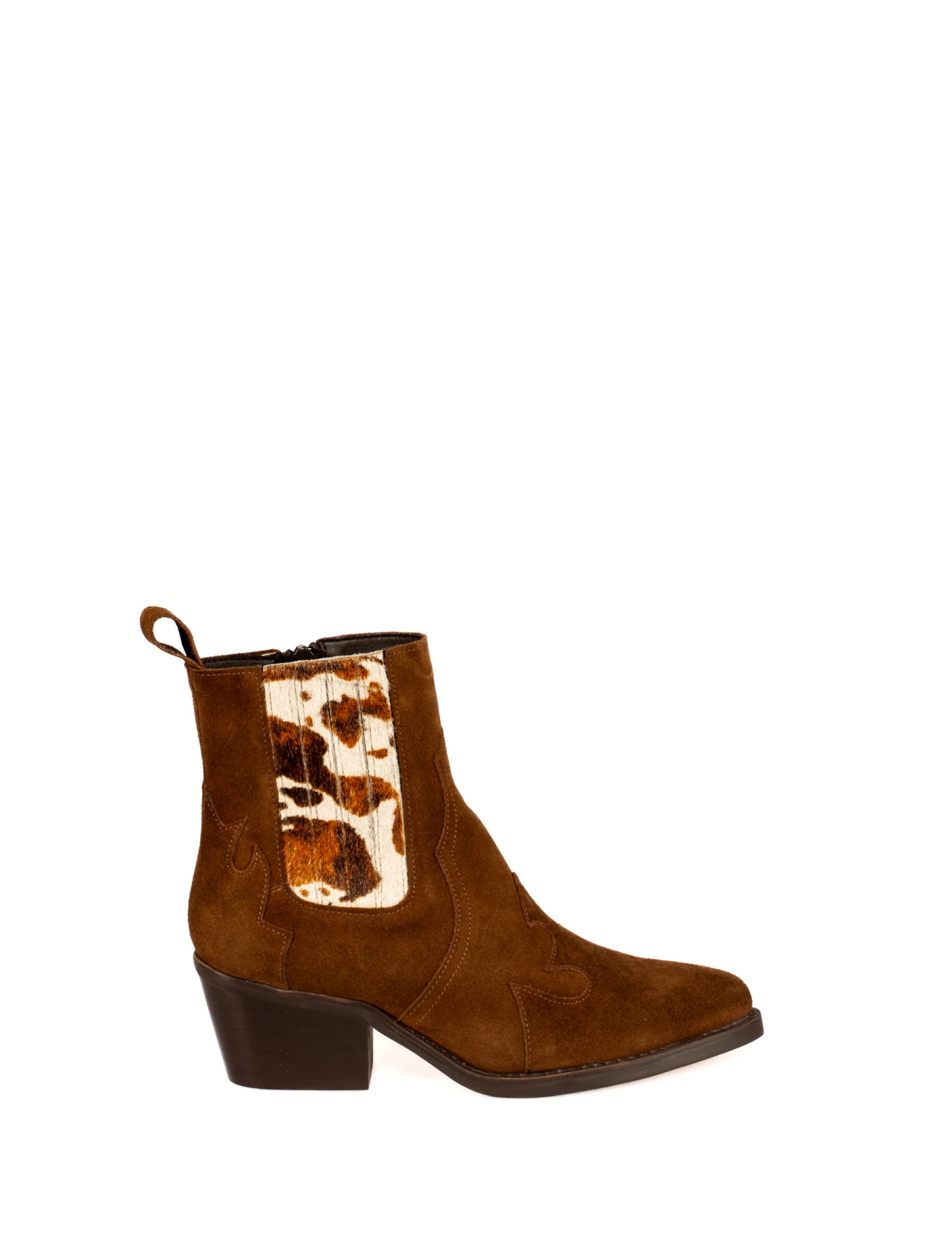 Botim texano em camurça com elástico em pêlo