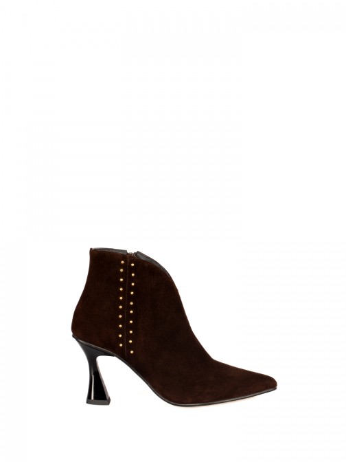 Suede High-Heel Ankle Boot with Studs