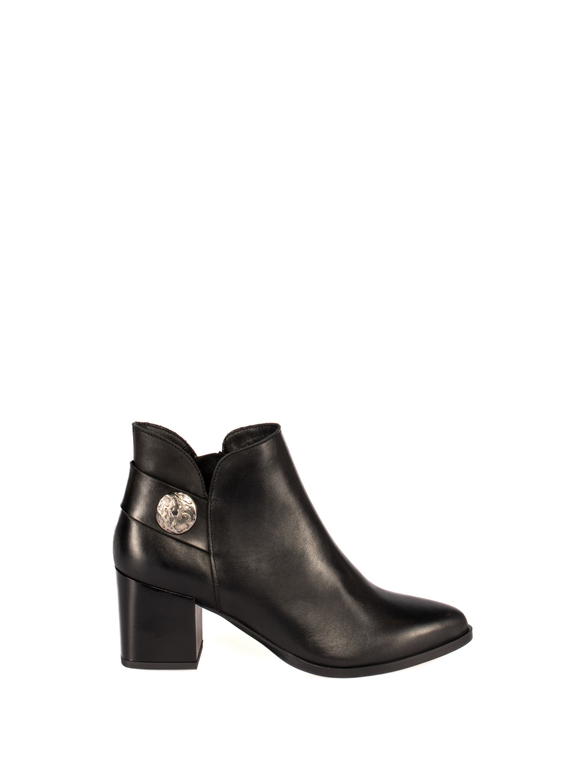 Leather ankle boot with appliqué strap