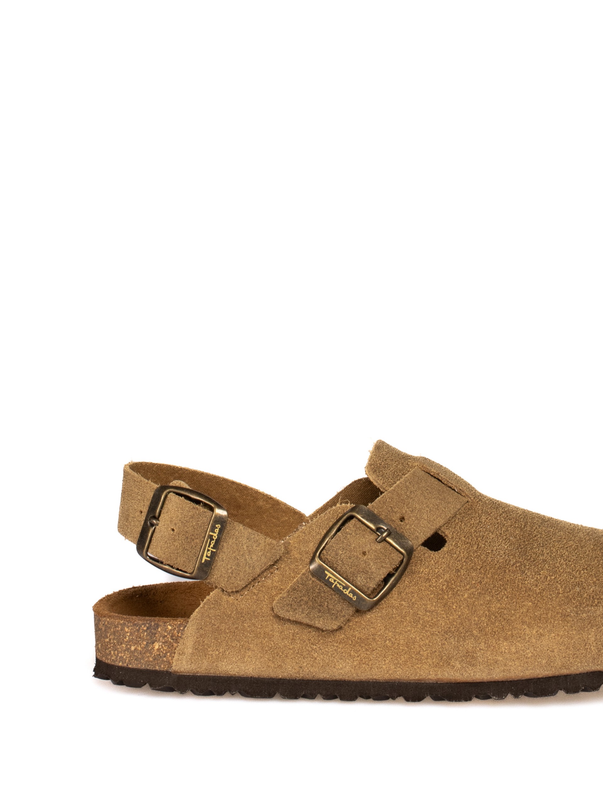 Suede clogs with heel strap
