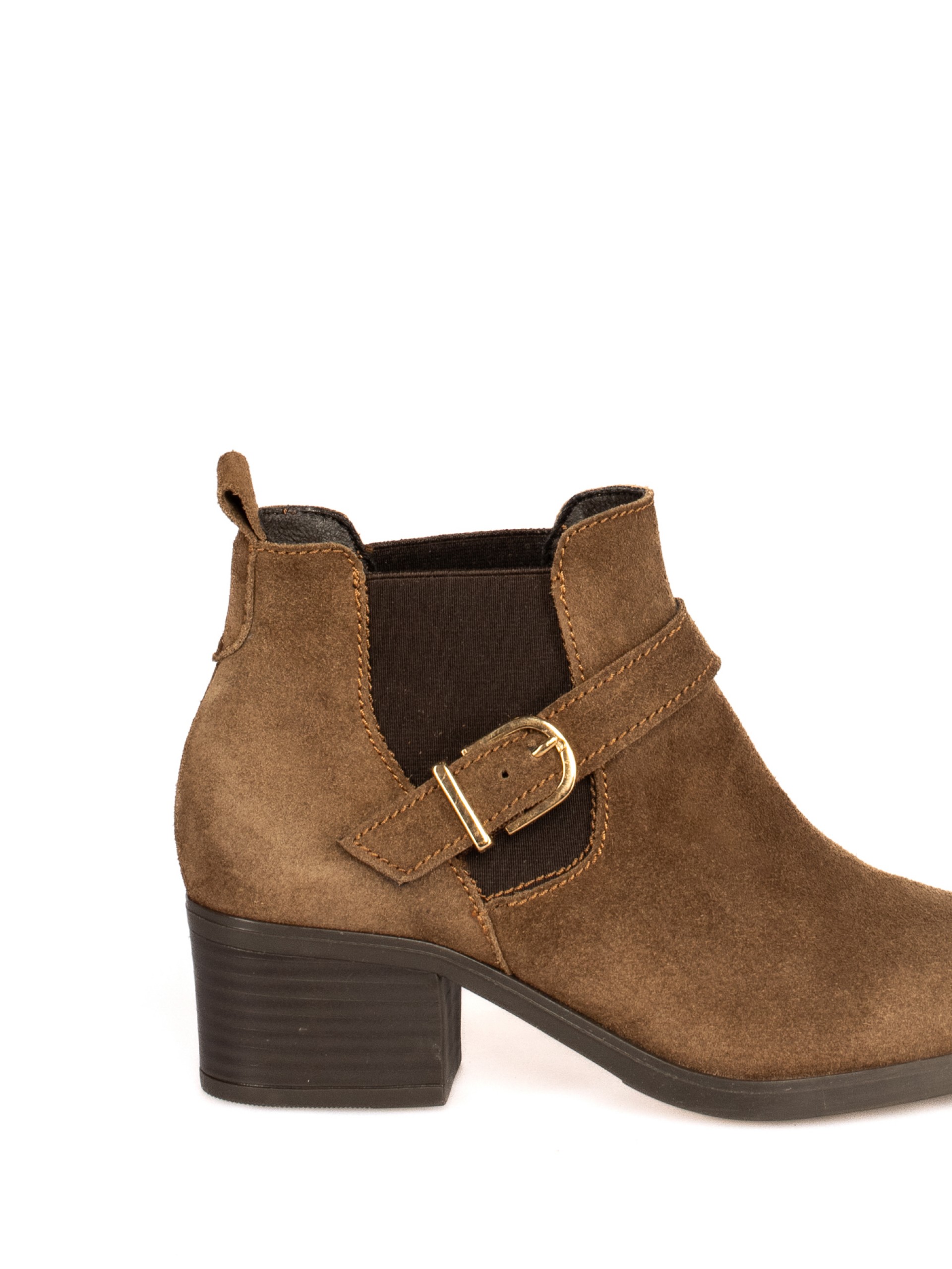 Suede ankle boots with elastic and buckle