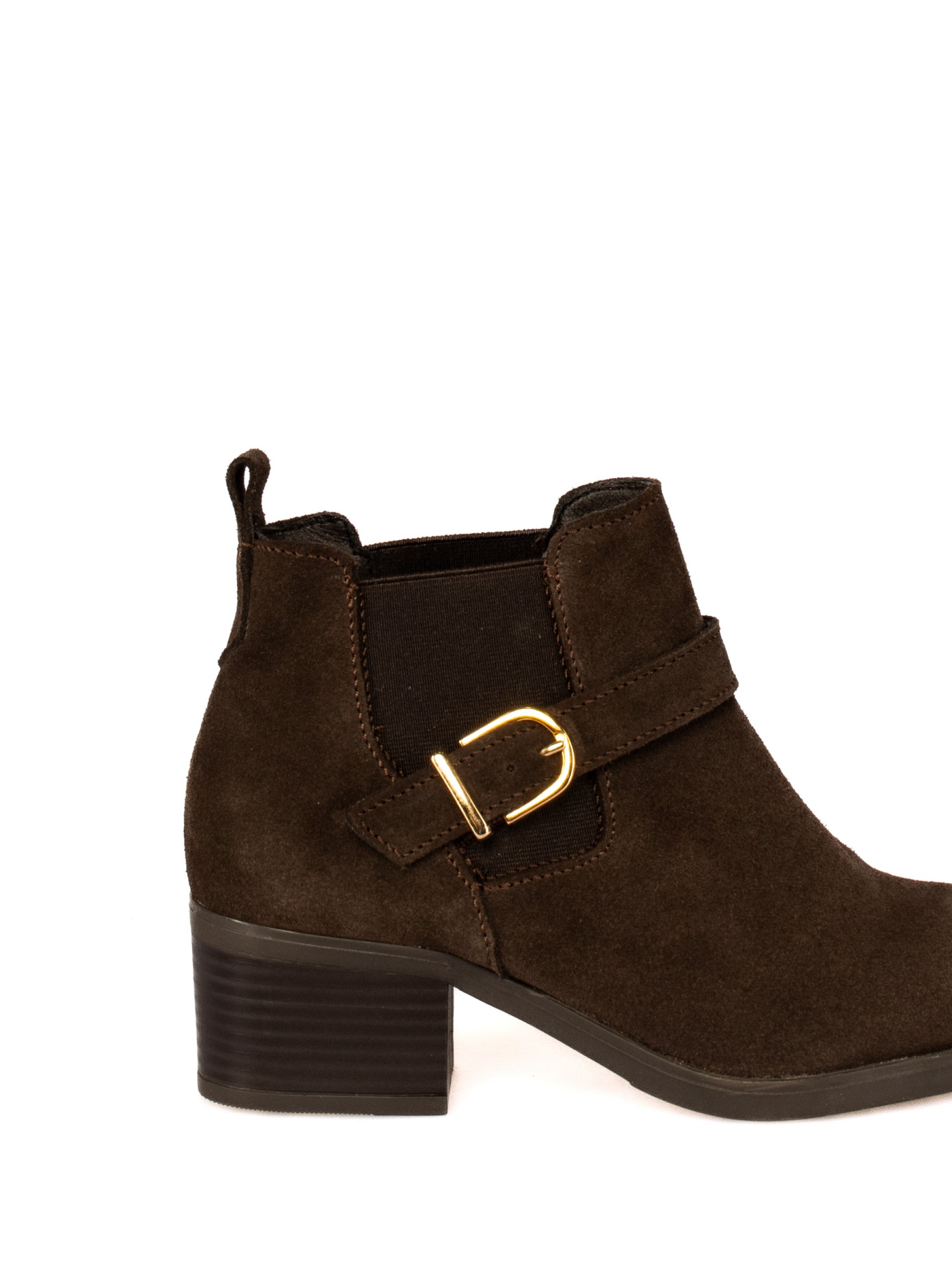Suede ankle boots with elastic and buckle
