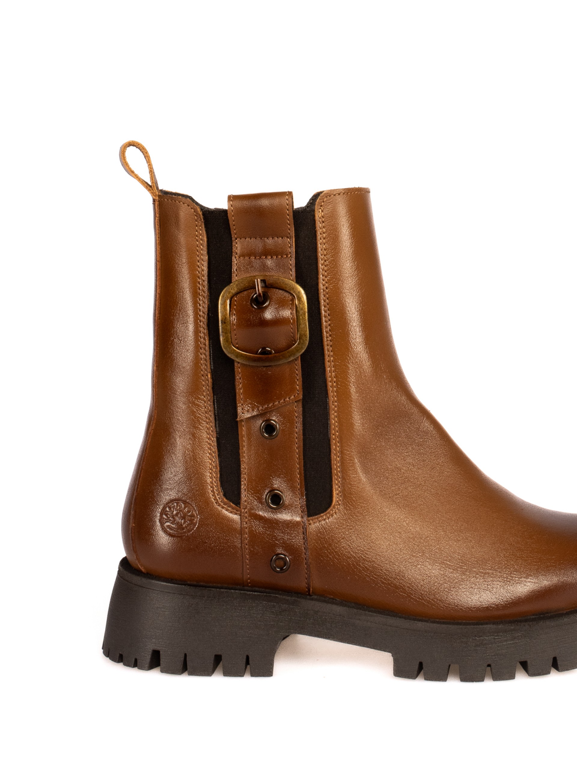 Thick-Soled Leather Boot with Buckle