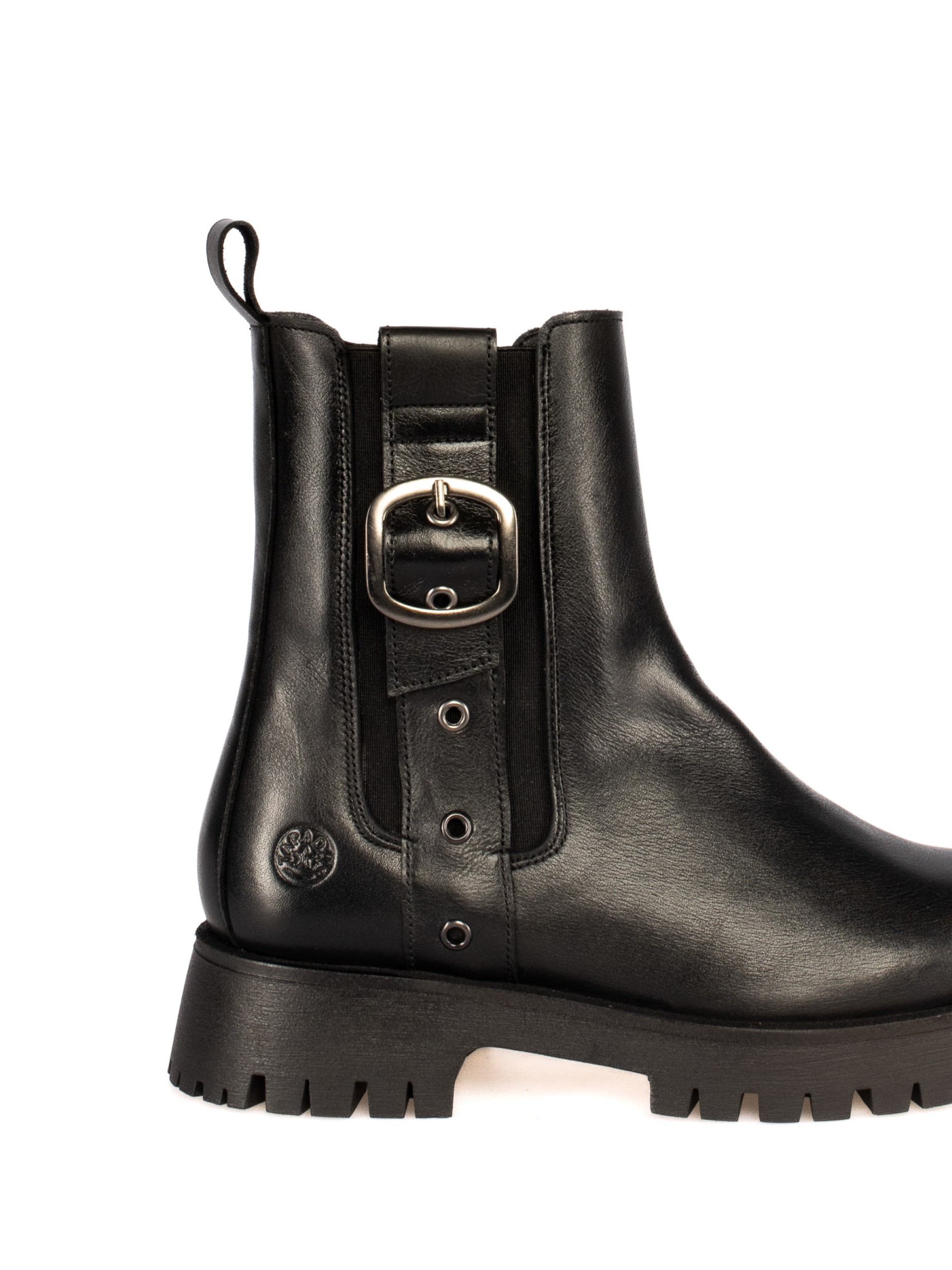 Thick-Soled Leather Boot with Buckle