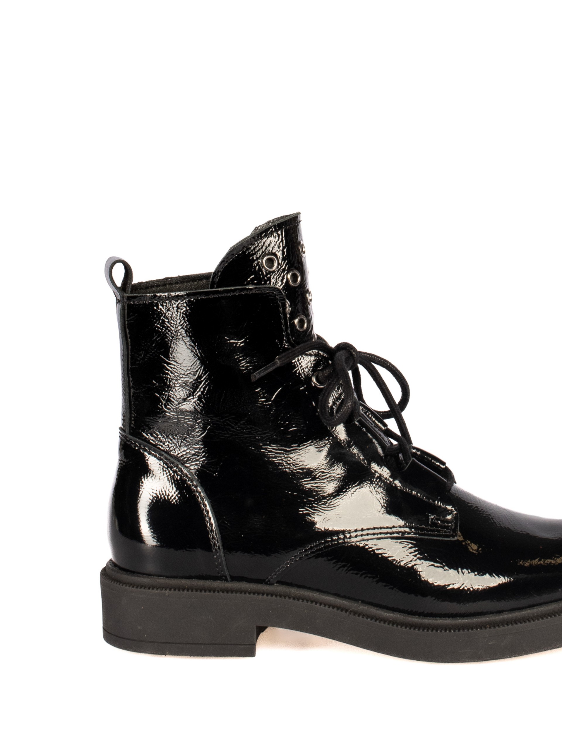 Patent leather lace-up boots