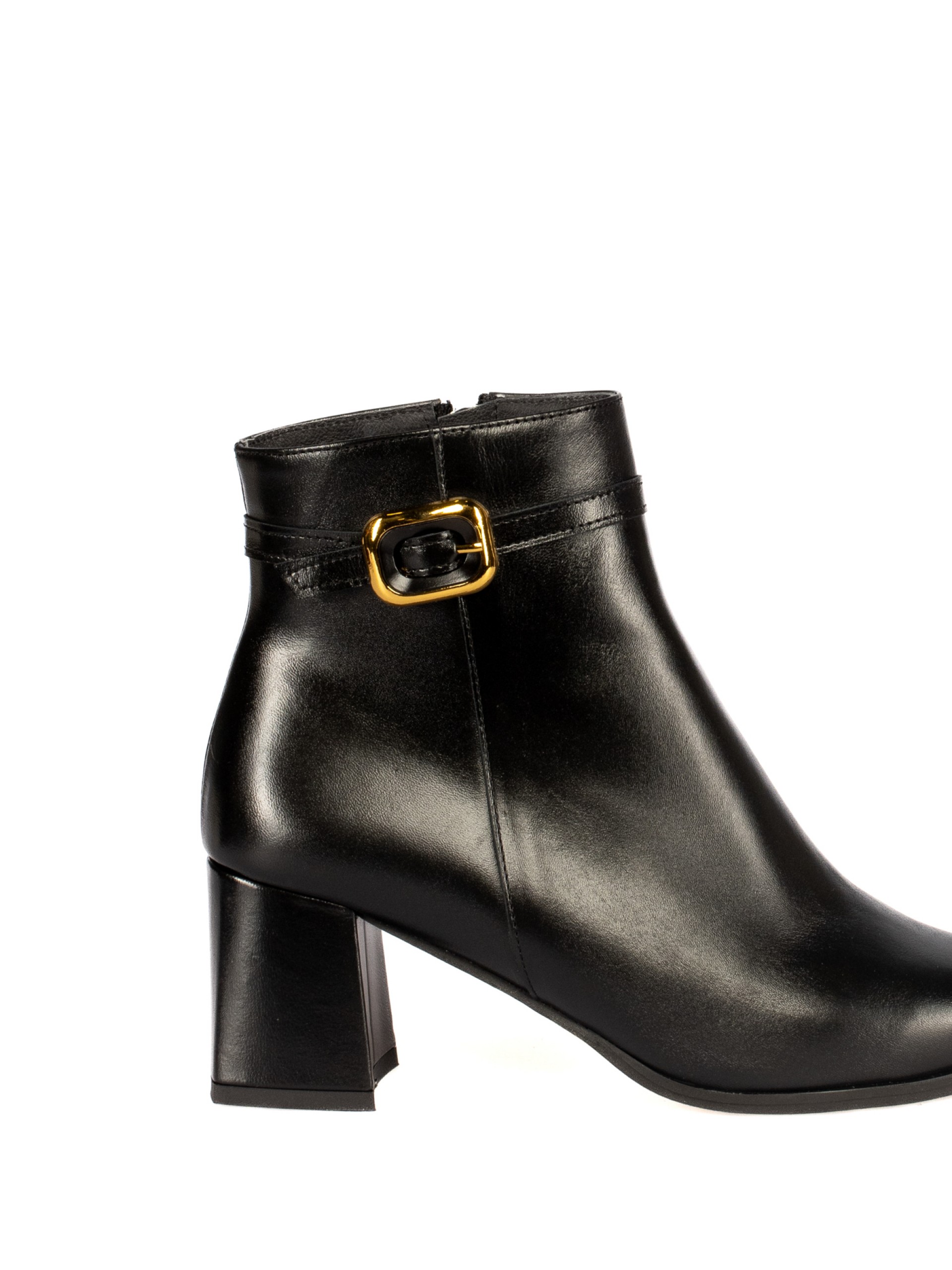 Leather Heeled Ankle Boot with Buckle