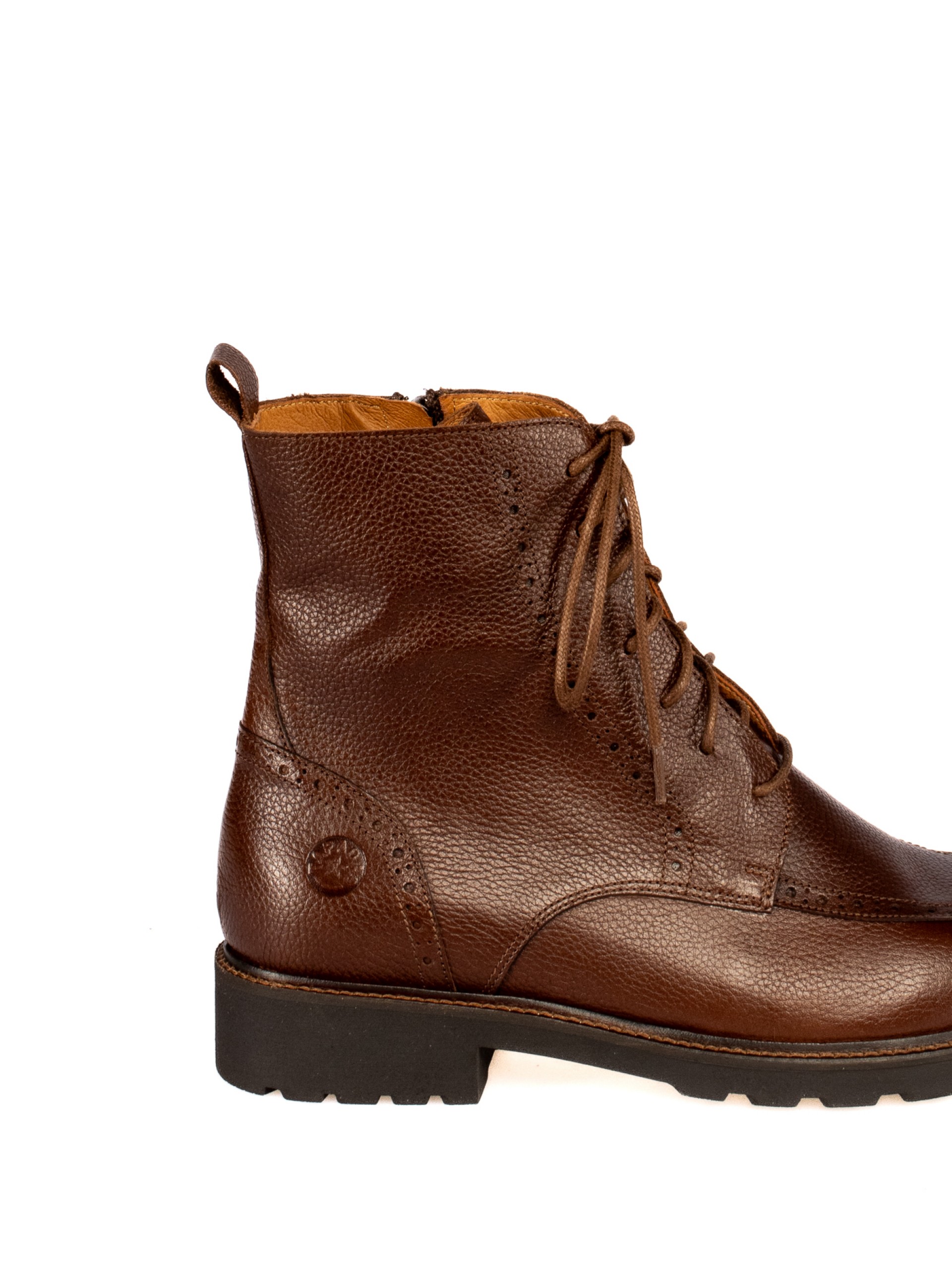 Lace-up ankle boot in embossed leather