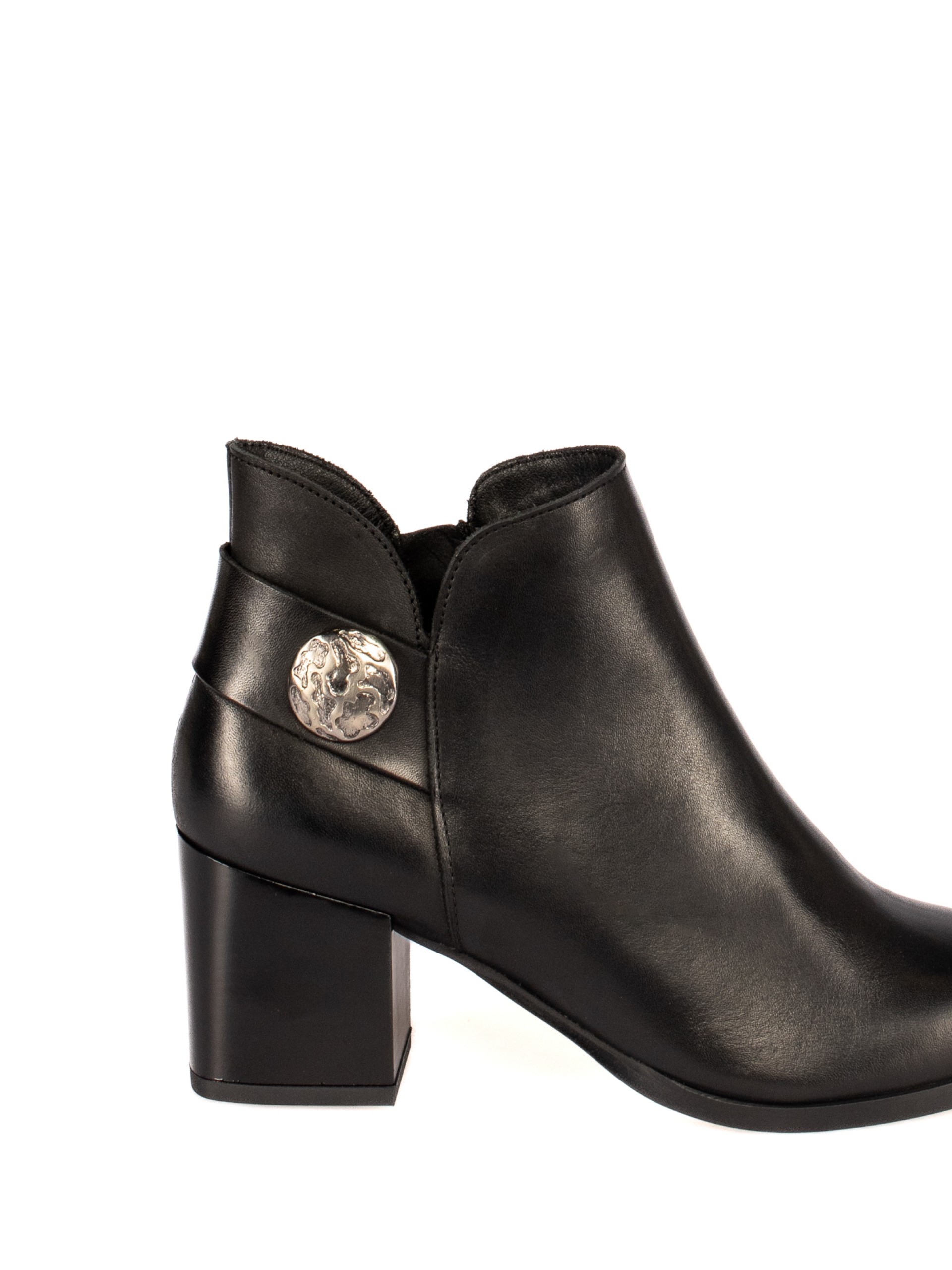 Leather ankle boot with appliqué strap