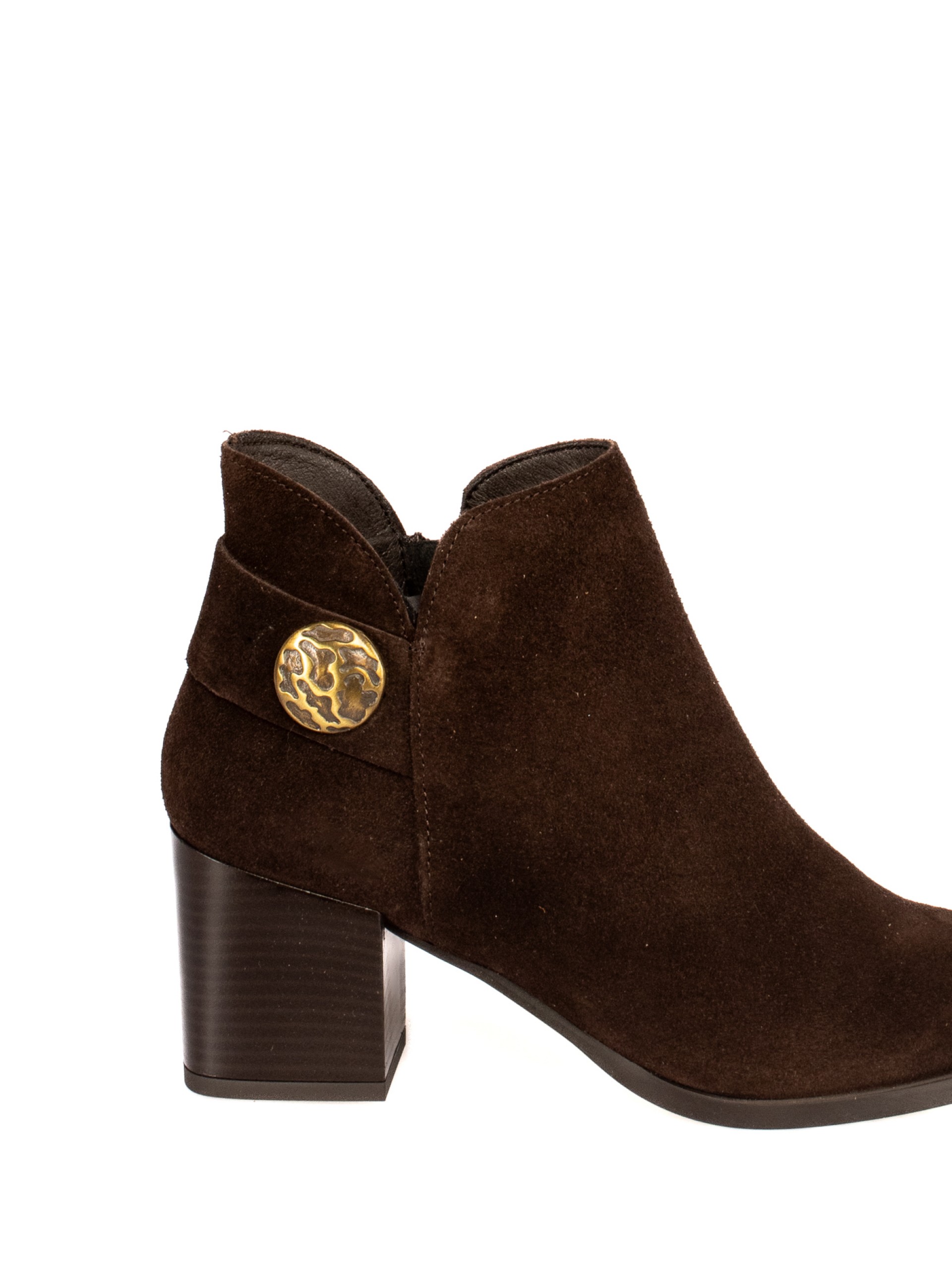 Suede ankle boot with appliqué strap