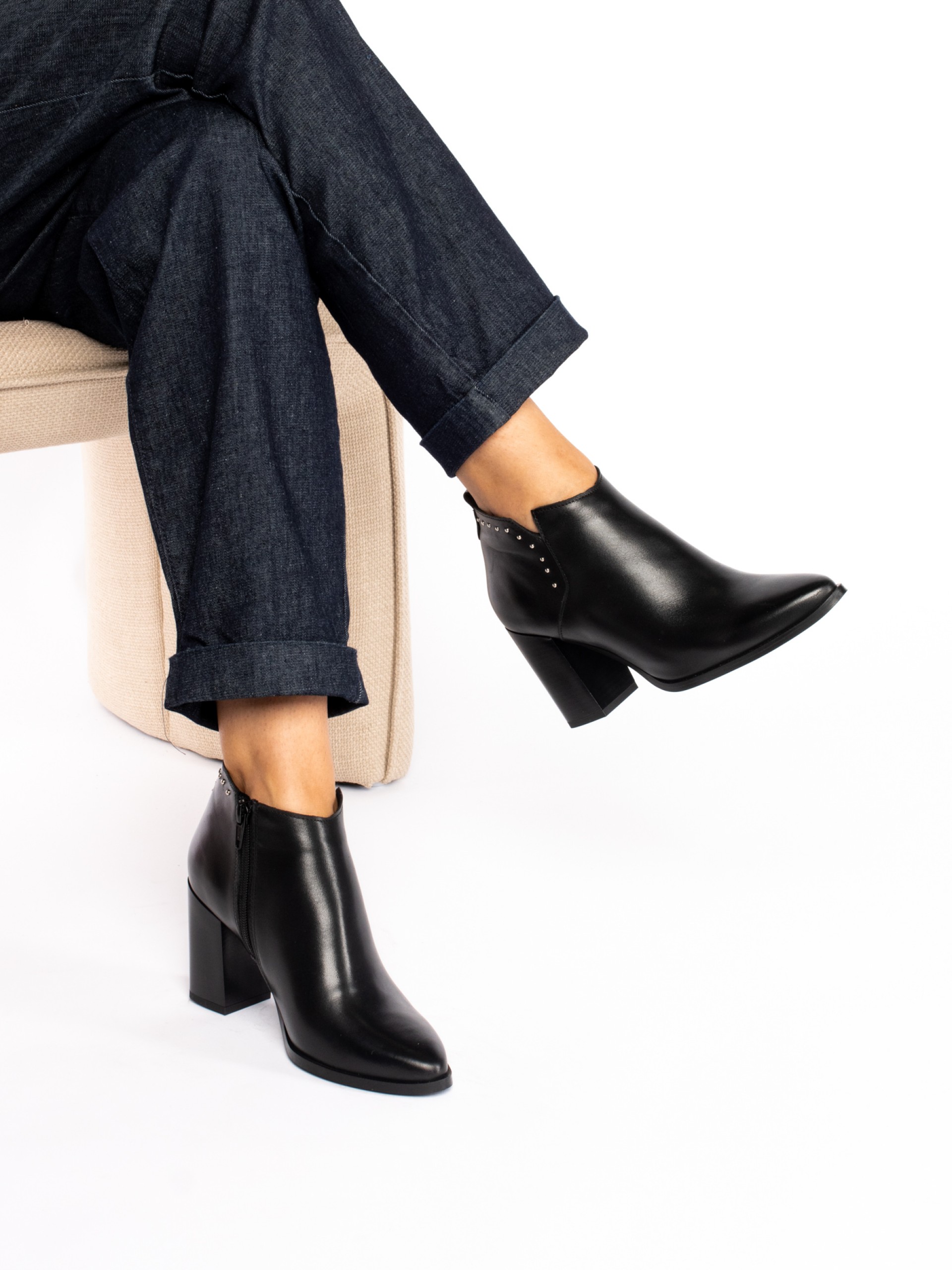 Leather Ankle Boots with Studs