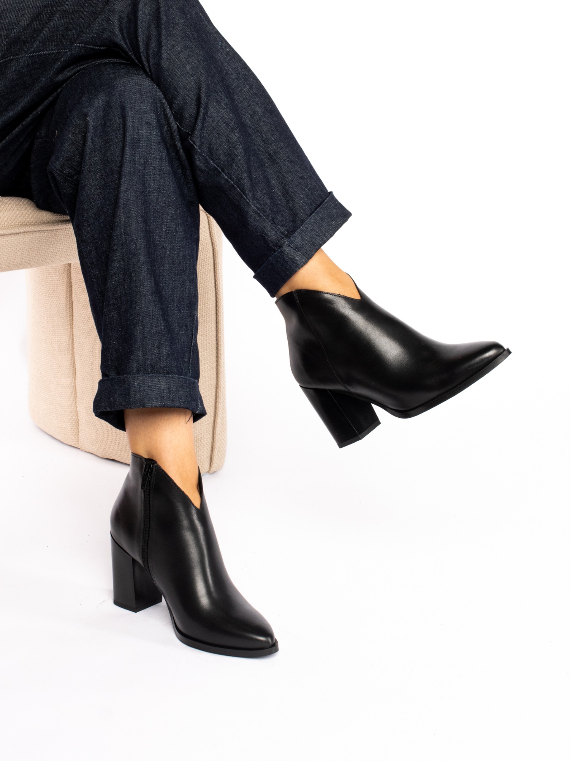 Leather High Heel Ankle Boots