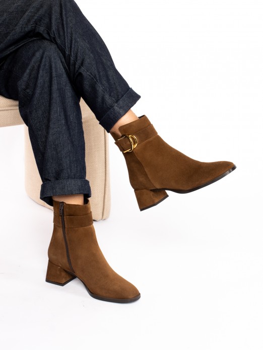 Suede Buckle Ankle Boots