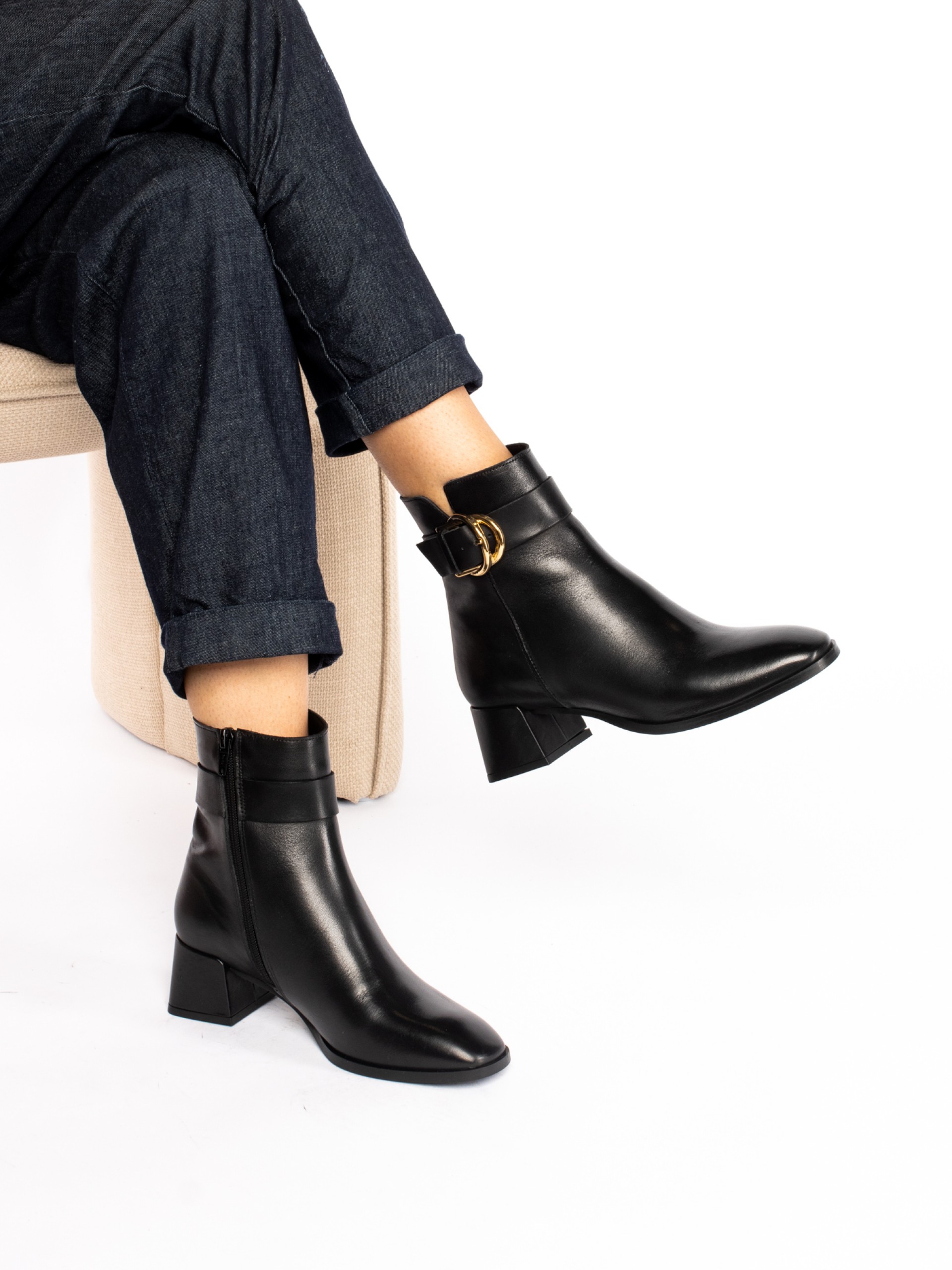 Leather Buckle Ankle Boots