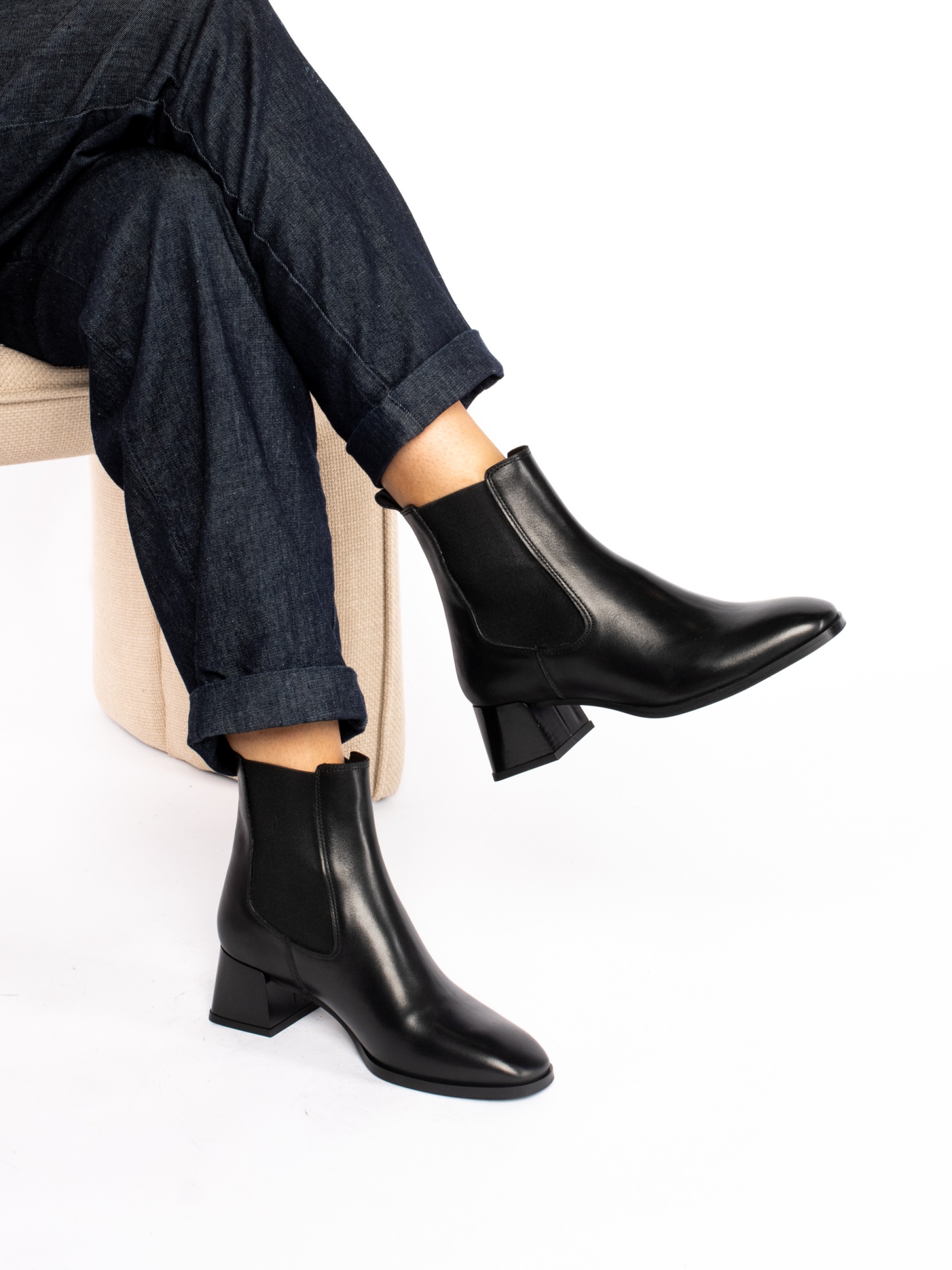 High Heel Ankle Boots with Leather Elastic