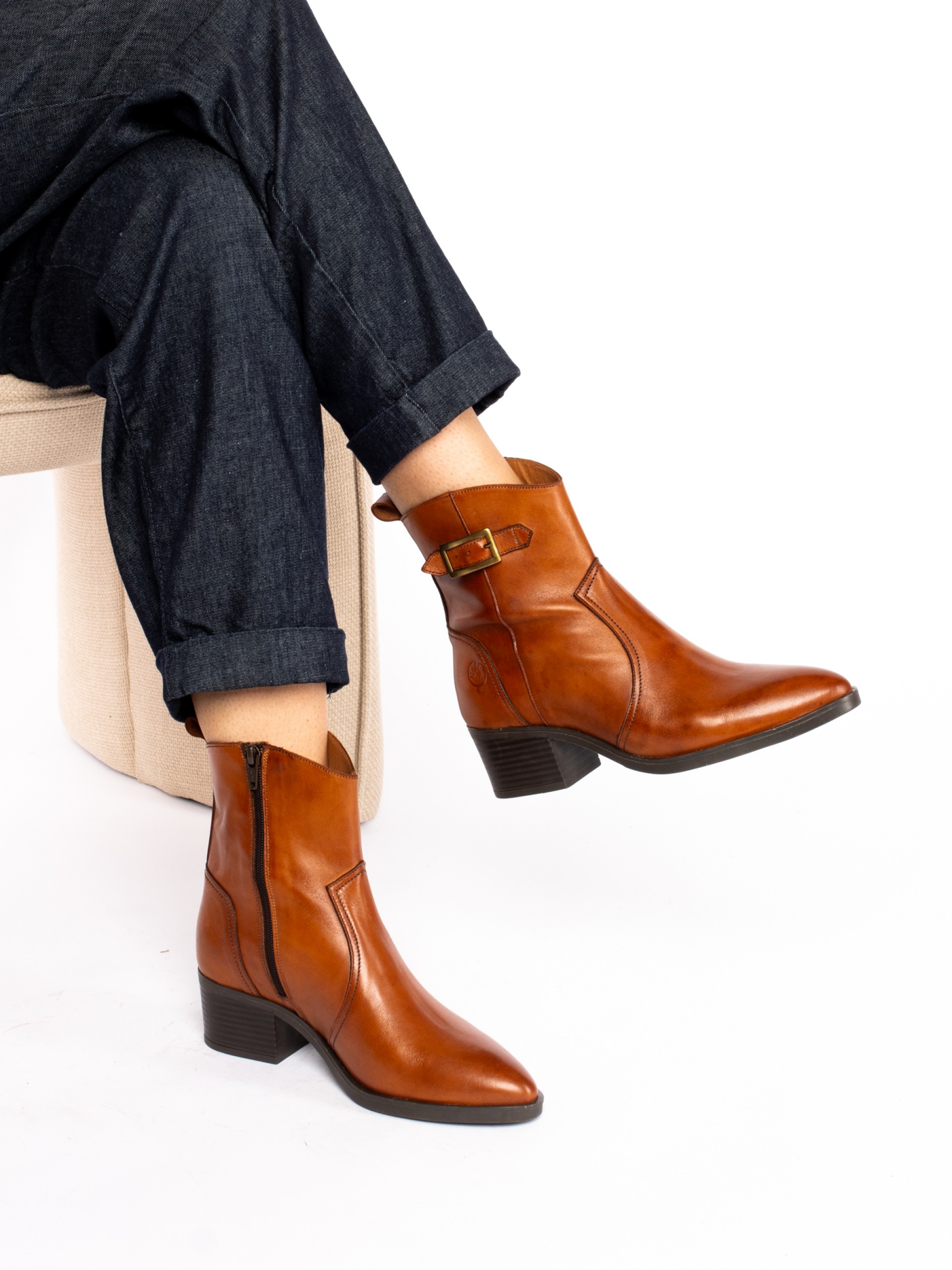 Leather Ankle Boot with Buckle