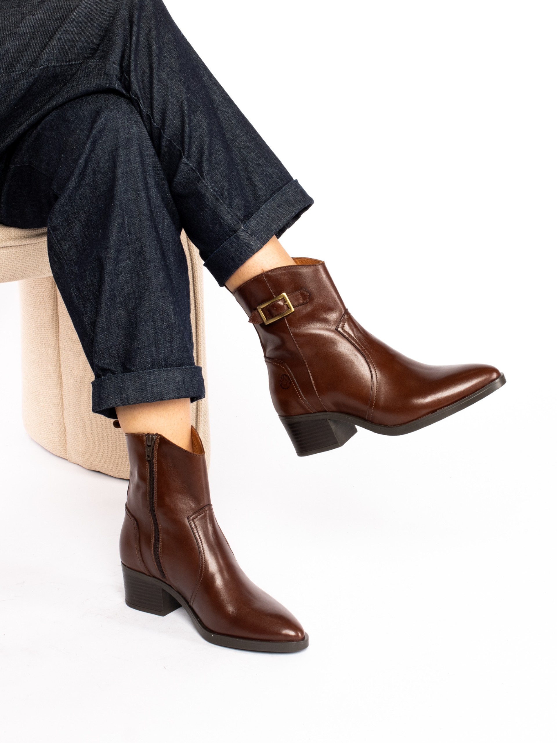 Leather Ankle Boot with Buckle