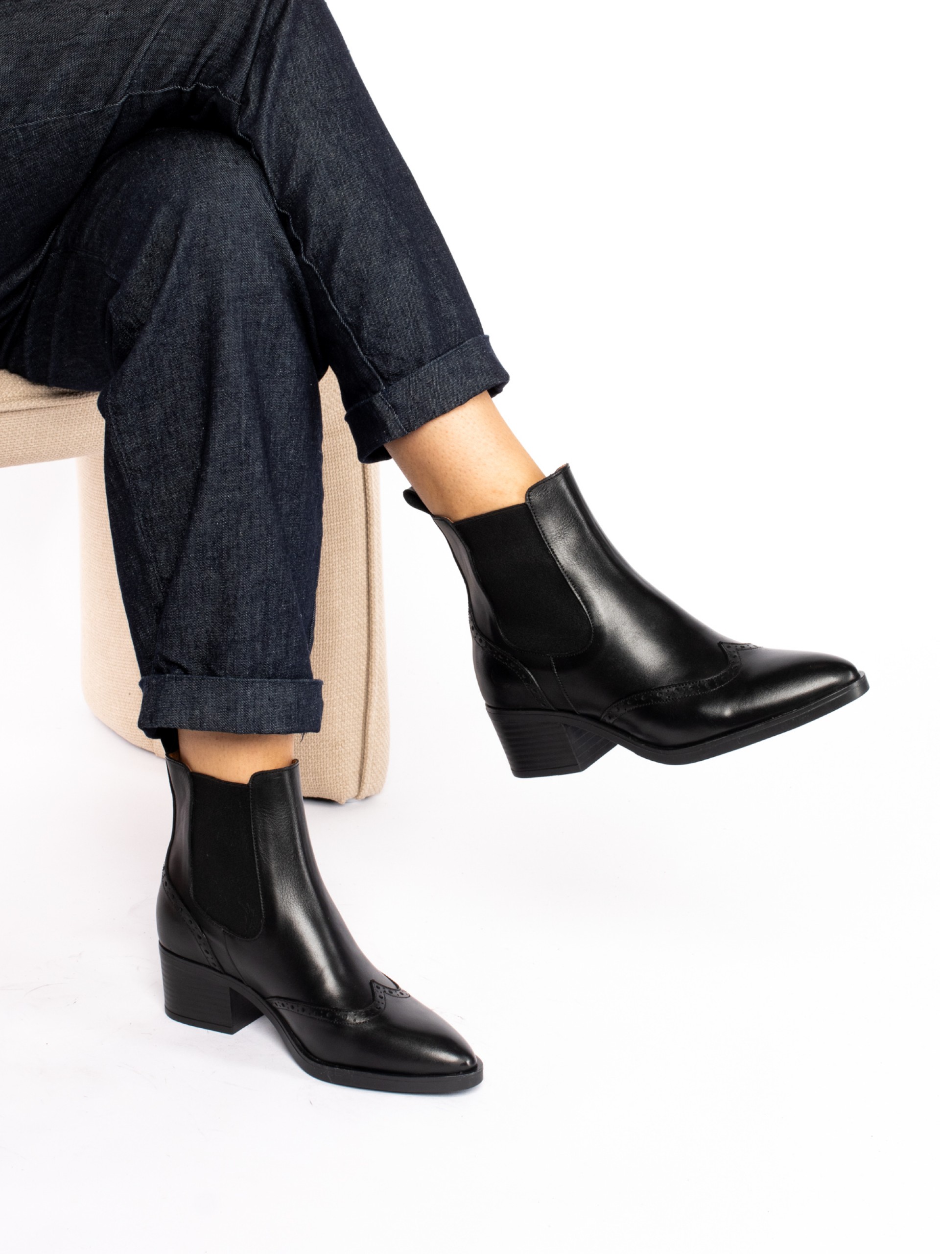 Leather Ankle Boots with Elastic Bands