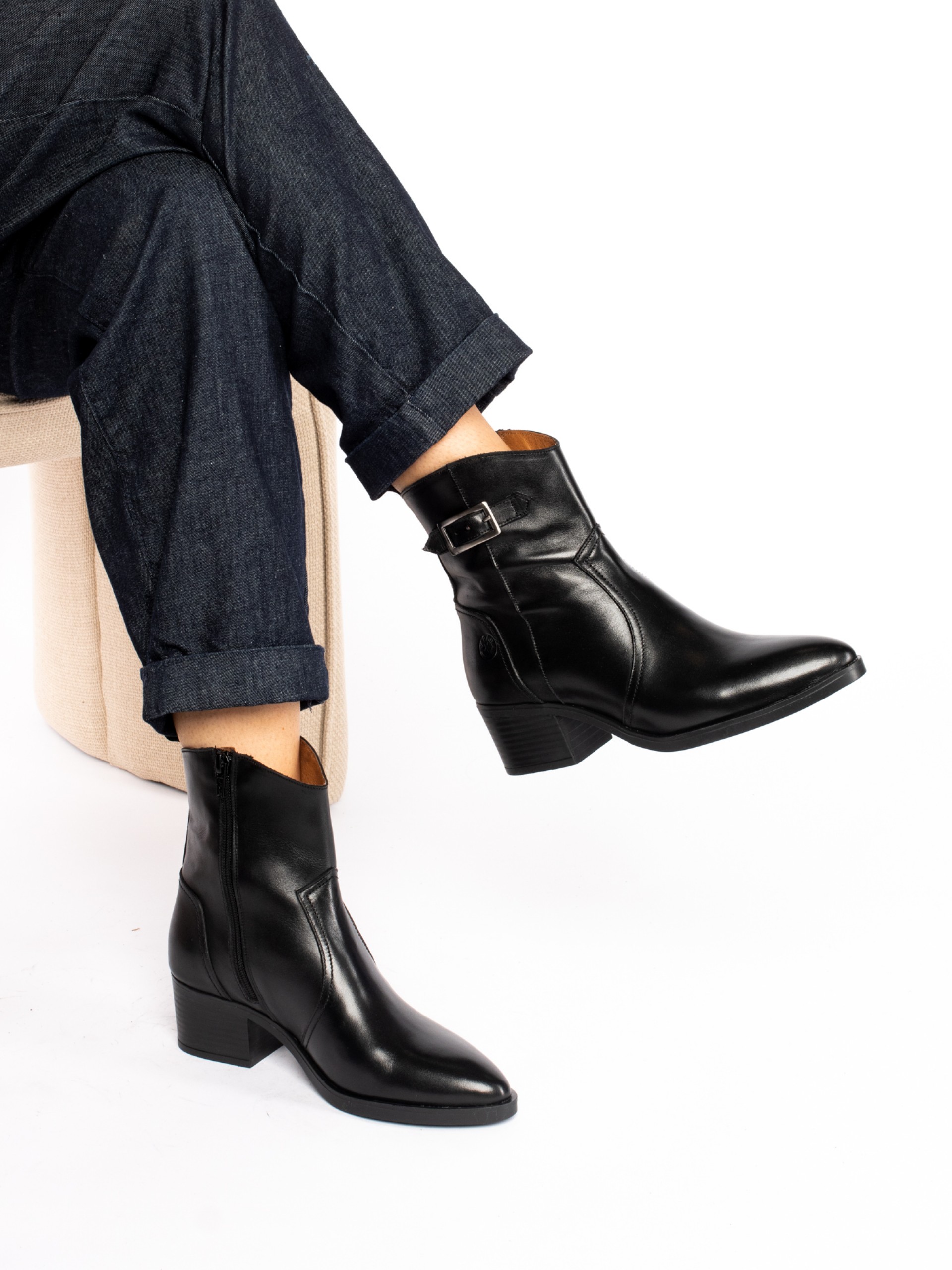 Leather Ankle Boot with Buckle