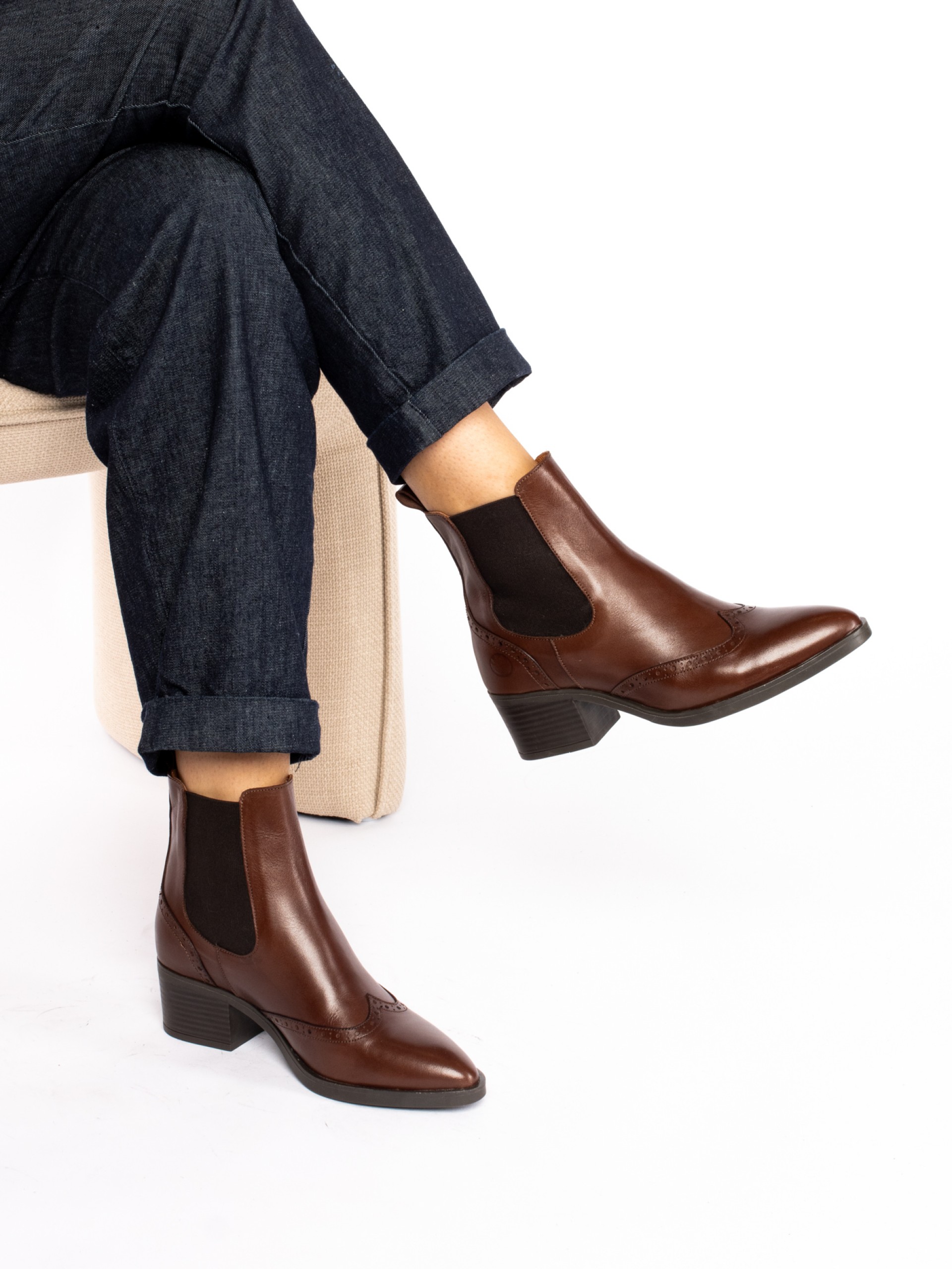 Leather Ankle Boots with Elastic Bands