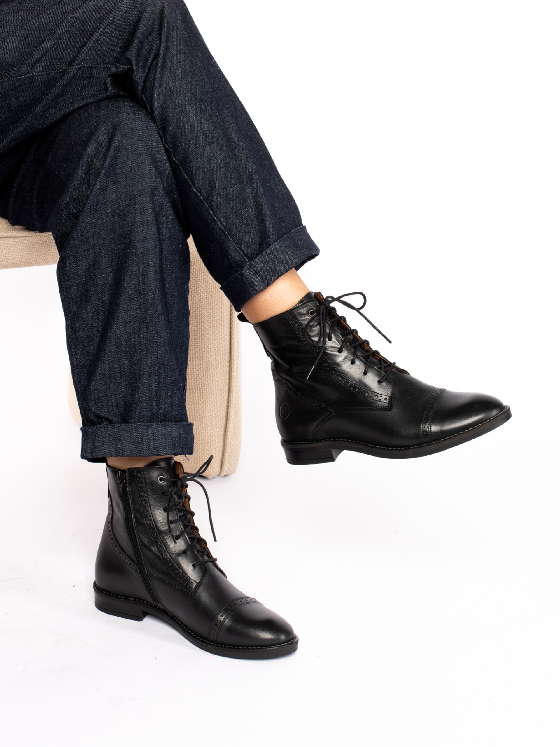 Leather Oxford Ankle Boots