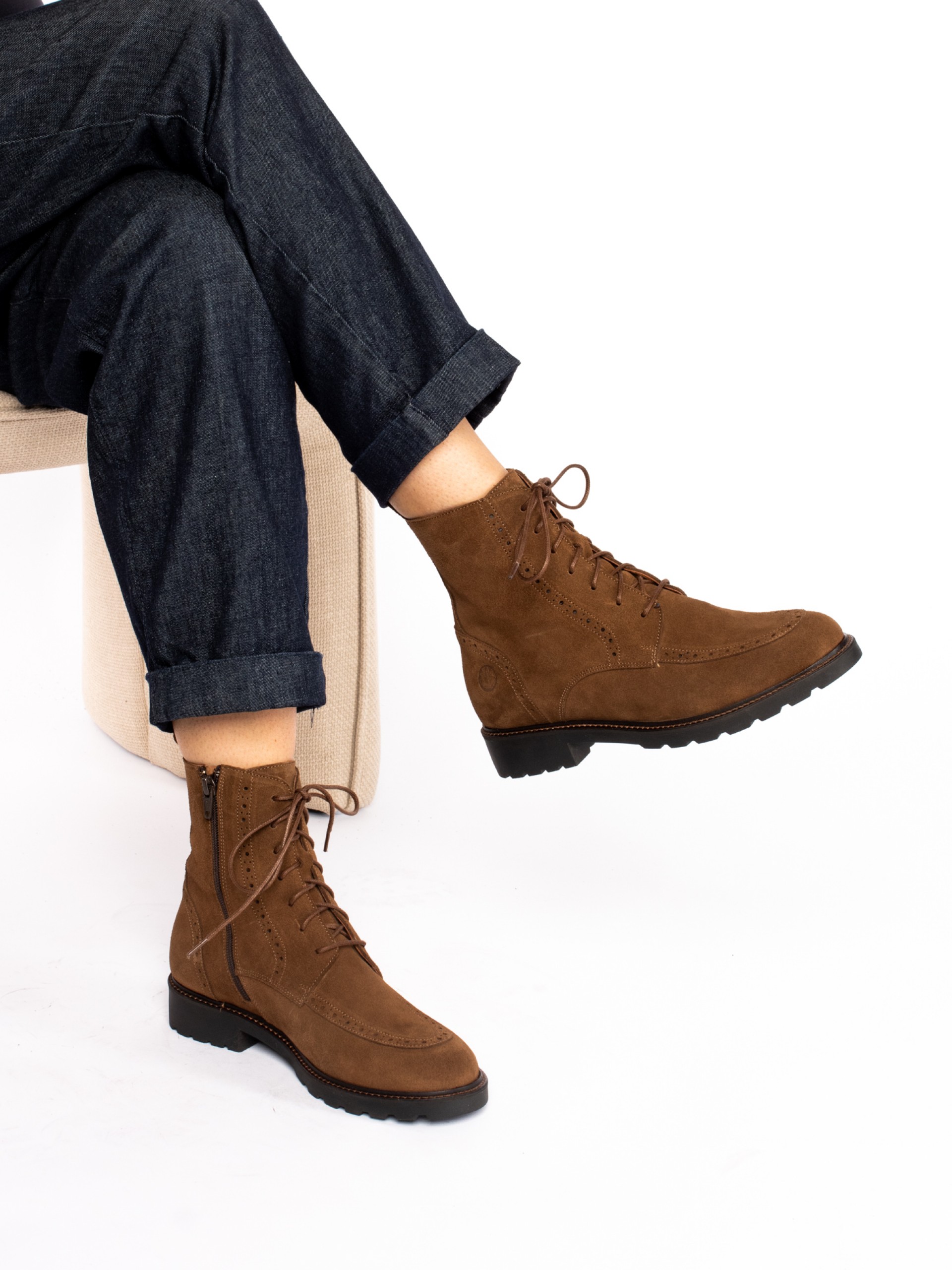 Suede lace-up ankle boot