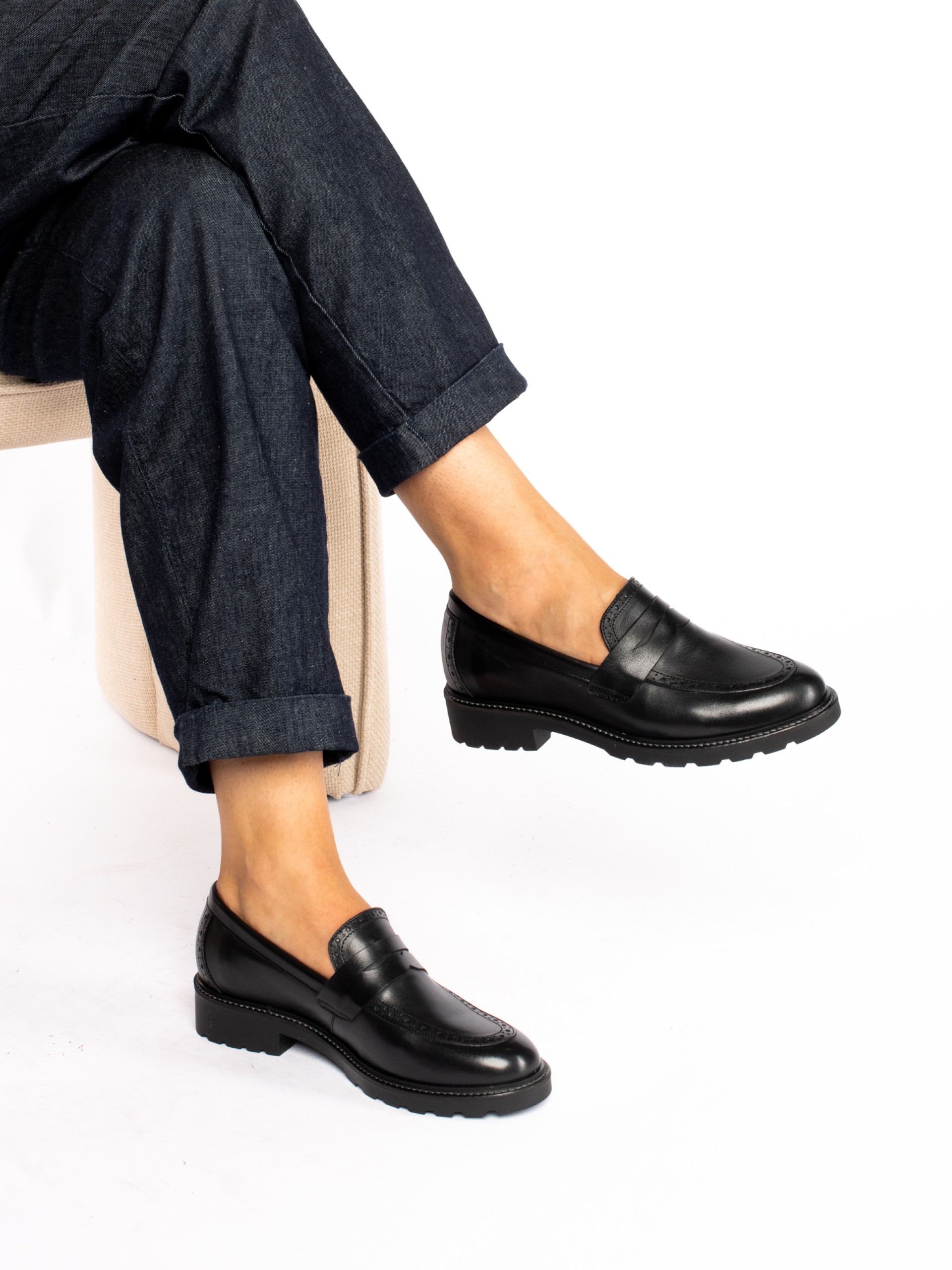 High-Soled Moccasin in Polished Leather