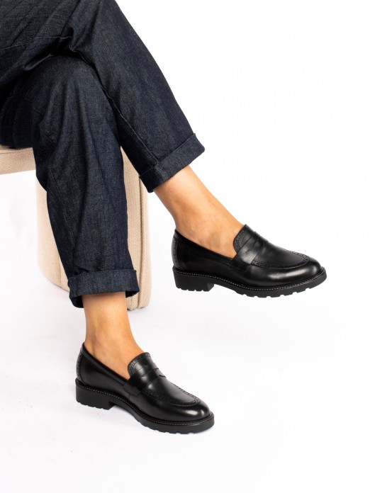 High-Soled Leather Moccasin.