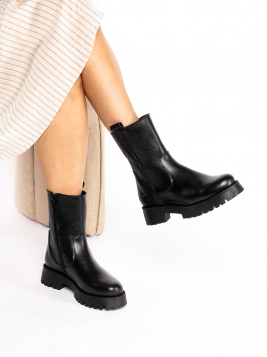 Thick-Soled Leather Boot