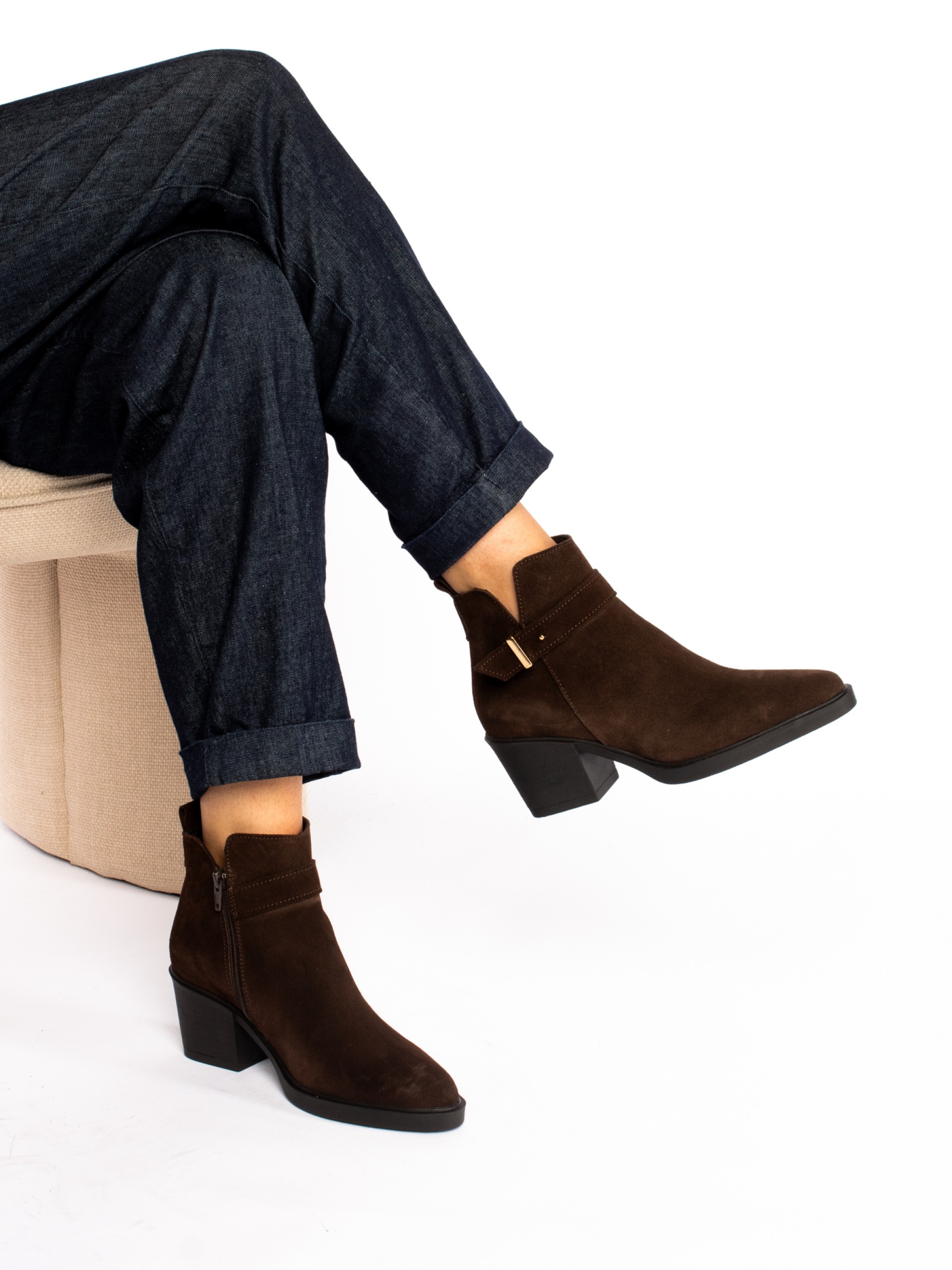 Suede Ankle Boot with Buckle