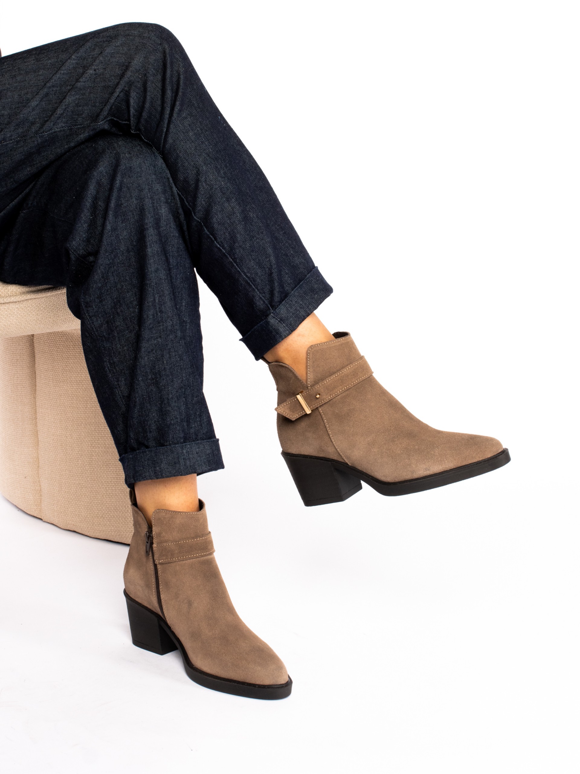Suede Ankle Boot with Buckle