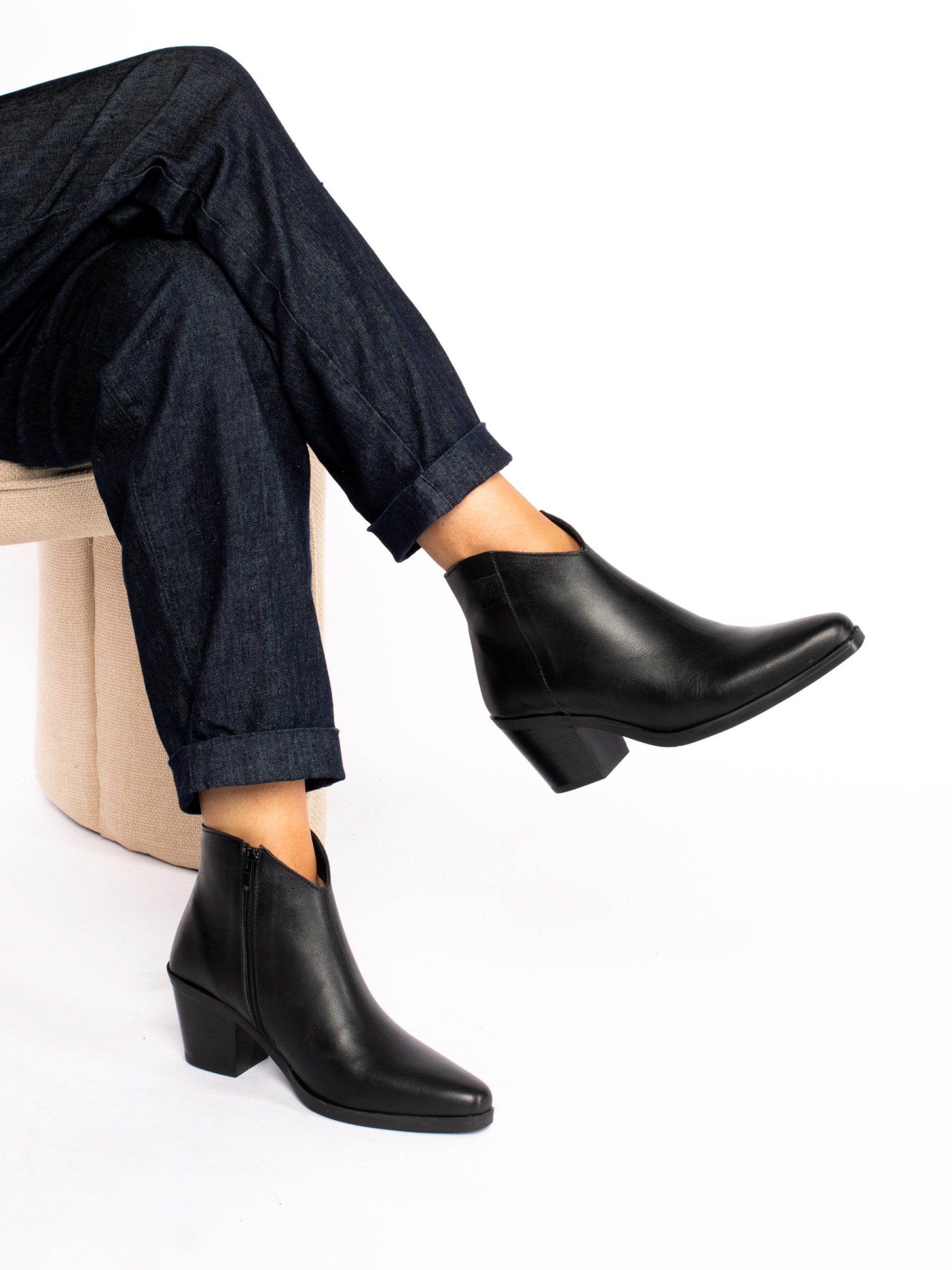 Leather High Heel Ankle Boots