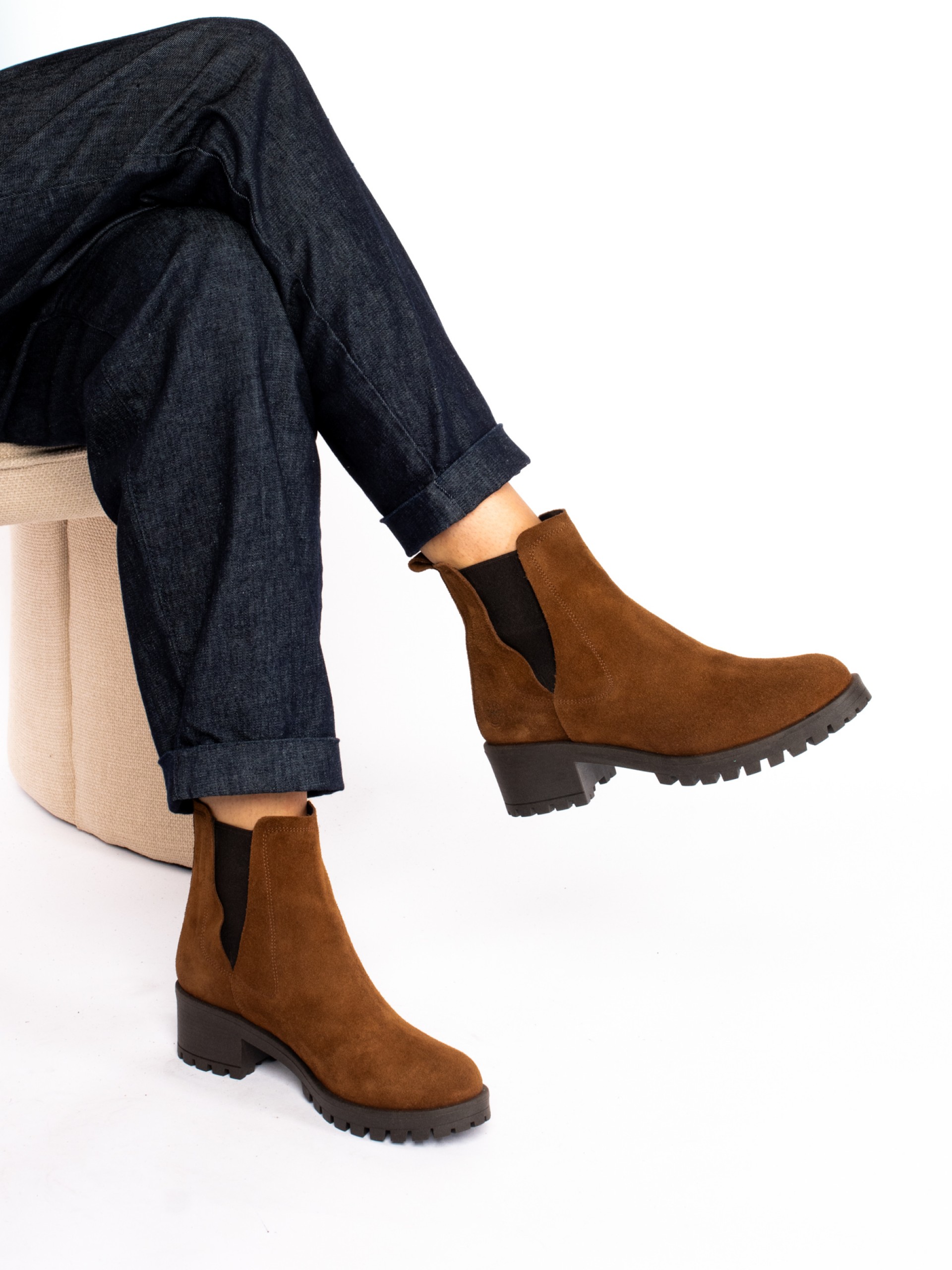 Suede ankle boots with structured sole
