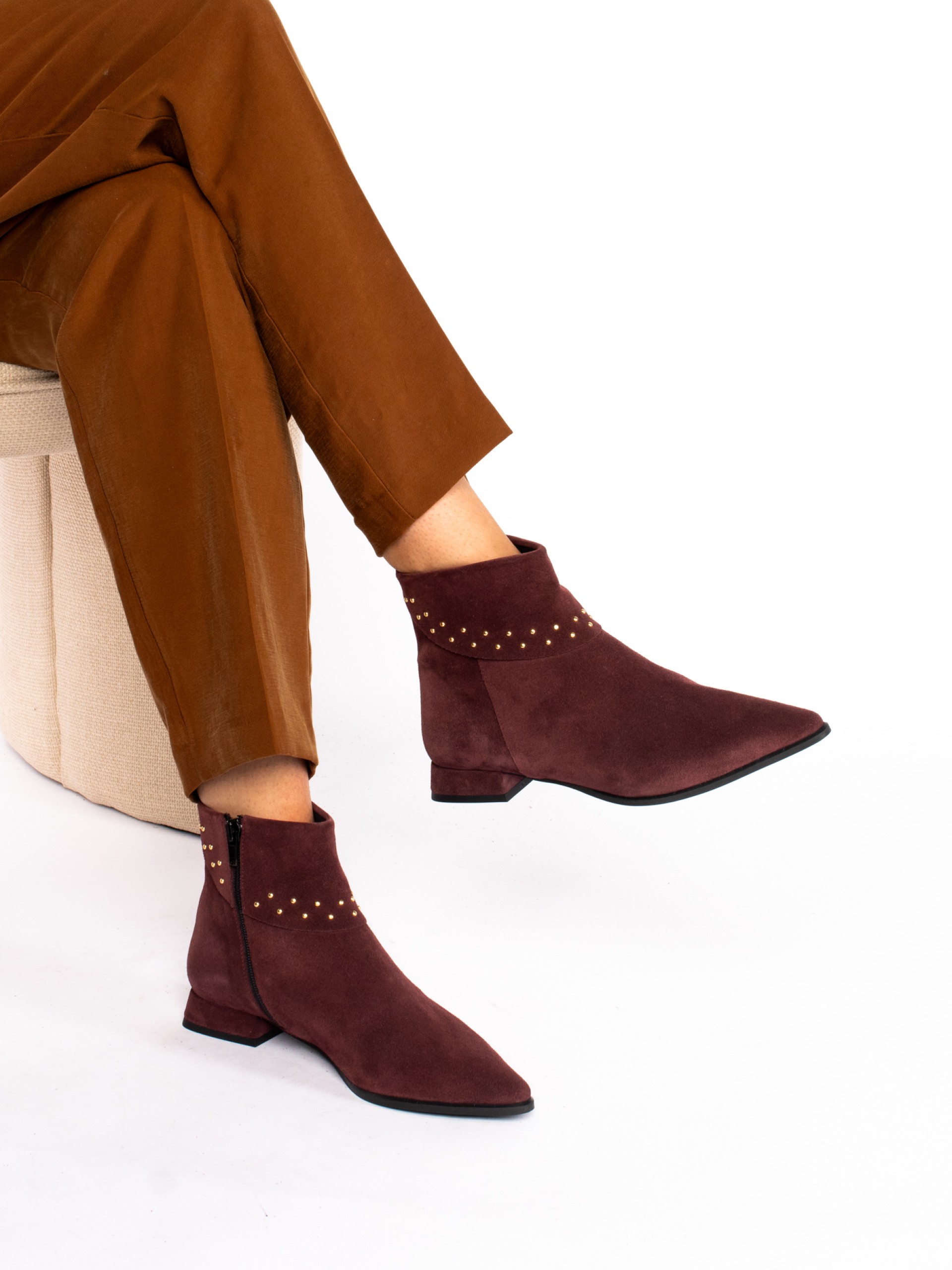 Short Suede Ankle Boot with Studs