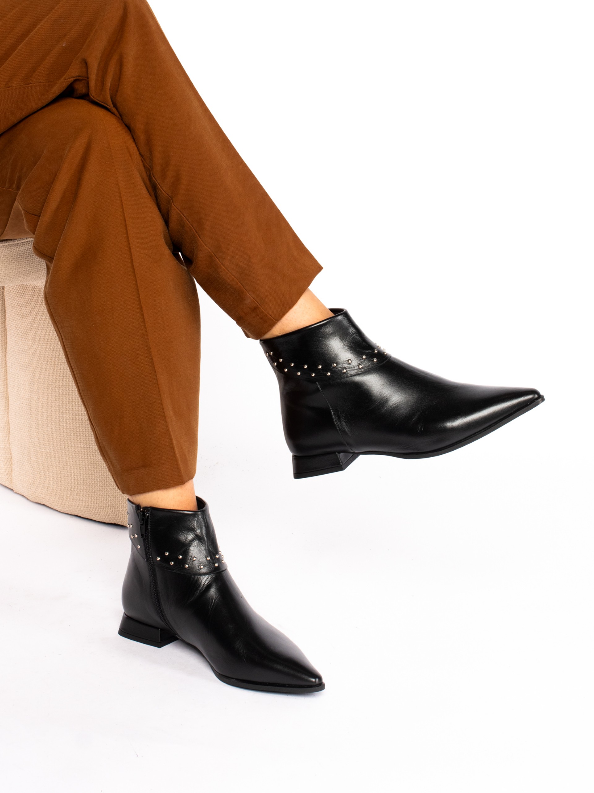 Short Leather Ankle Boot with Studs